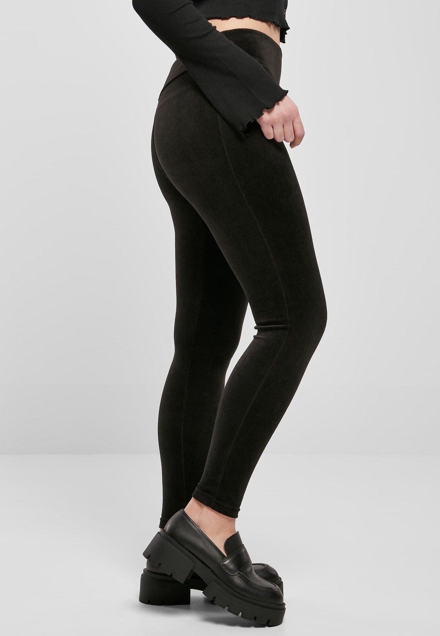 Urban Classics - Ladies High Waist Rib Black - Leggings | Women-Image