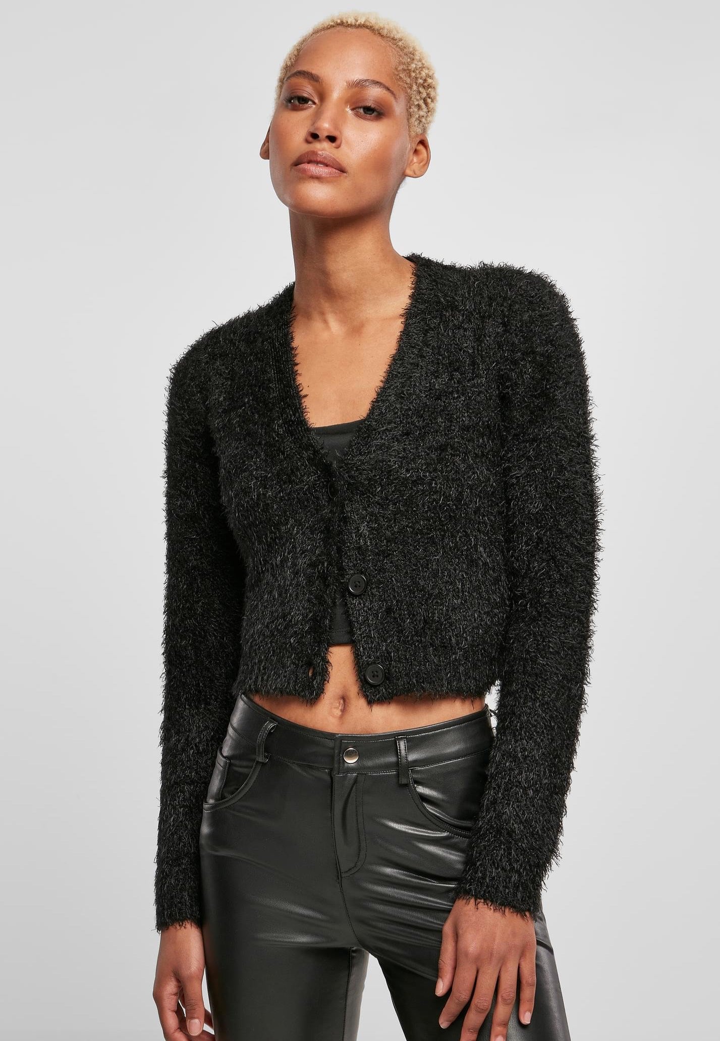 Urban Classics - Ladies Cropped Feather Black - Cardigan | Women-Image