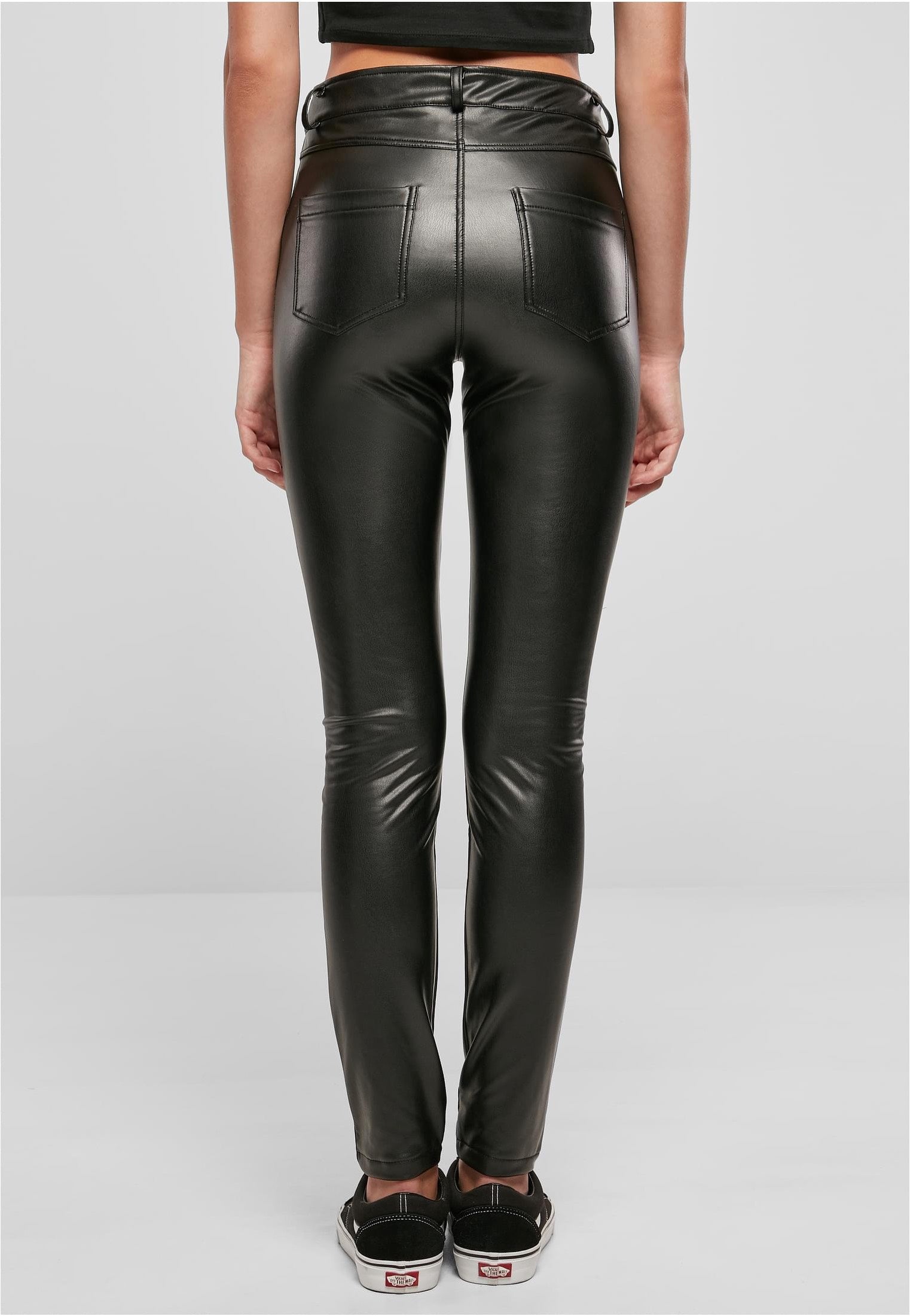 Urban Classics - Ladies Mid Waist Synthetic Leather Black - Pants | Women-Image