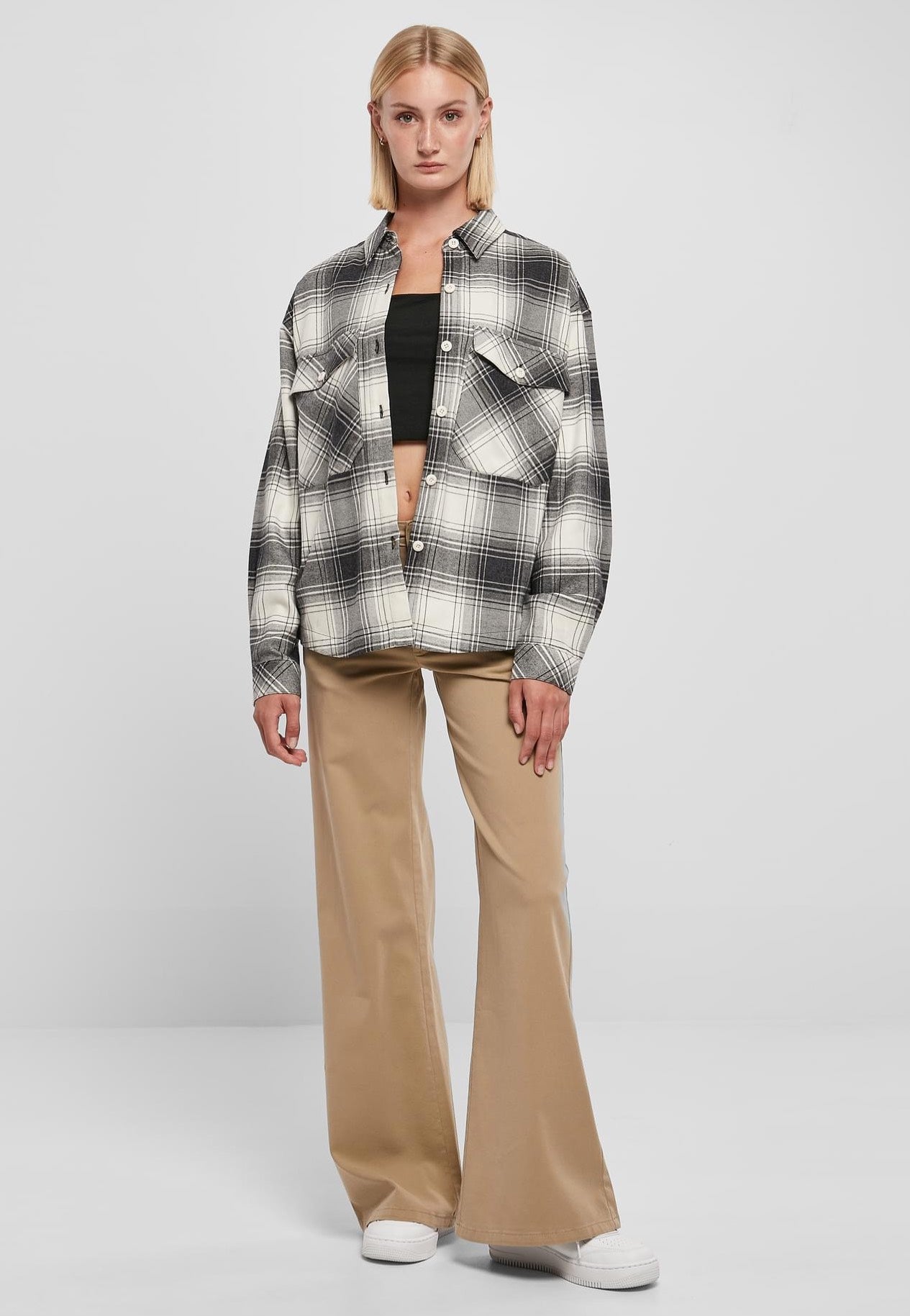 Urban Classics - Ladies Oversized Check Whitesand/Black - Shirt | Women-Image