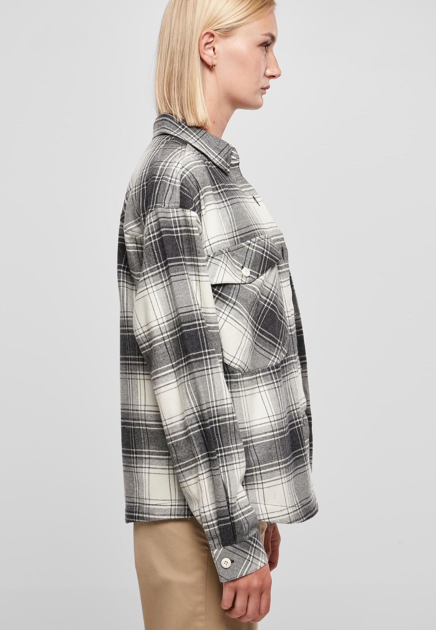 Urban Classics - Ladies Oversized Check Whitesand/Black - Shirt | Women-Image