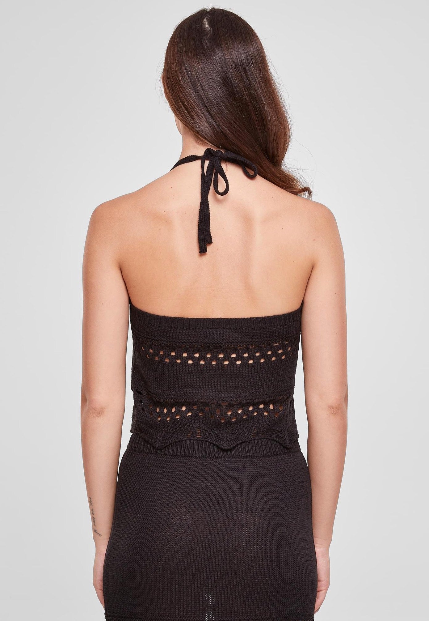 Urban Classics - Ladies Short Crochet Knit Neckholder Black - Top | Women-Image