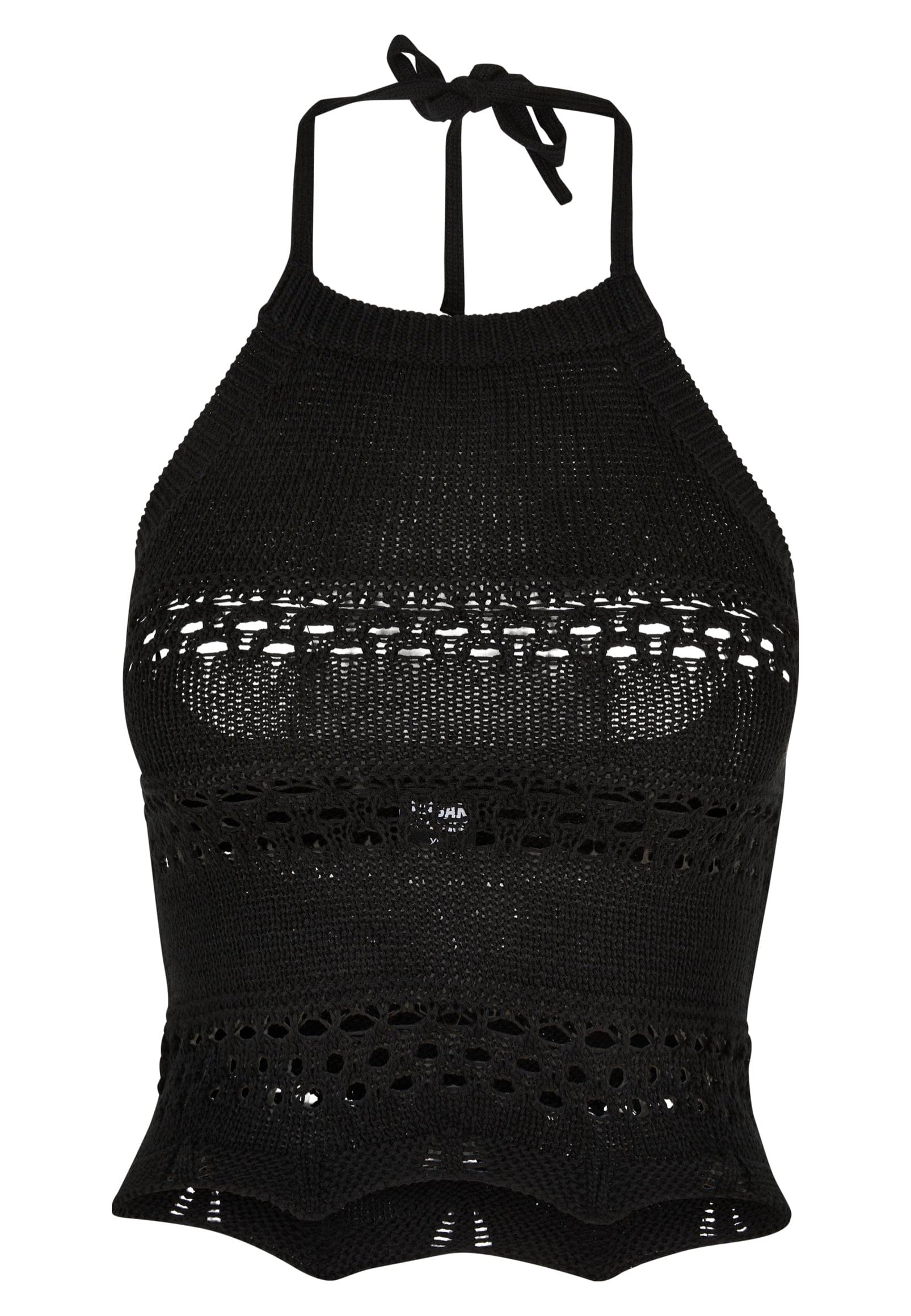 Urban Classics - Ladies Short Crochet Knit Neckholder Black - Top | Women-Image