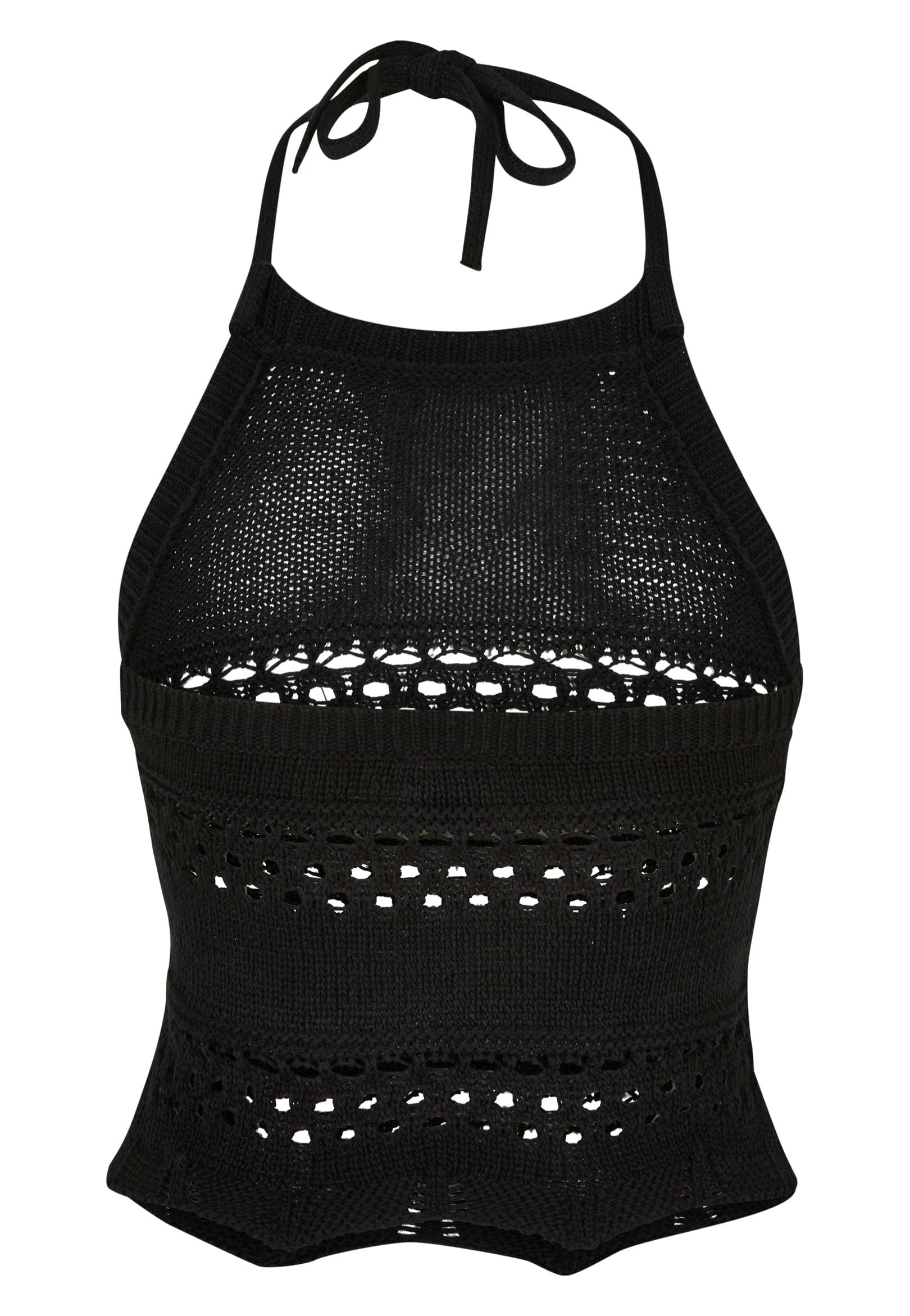 Urban Classics - Ladies Short Crochet Knit Neckholder Black - Top | Women-Image