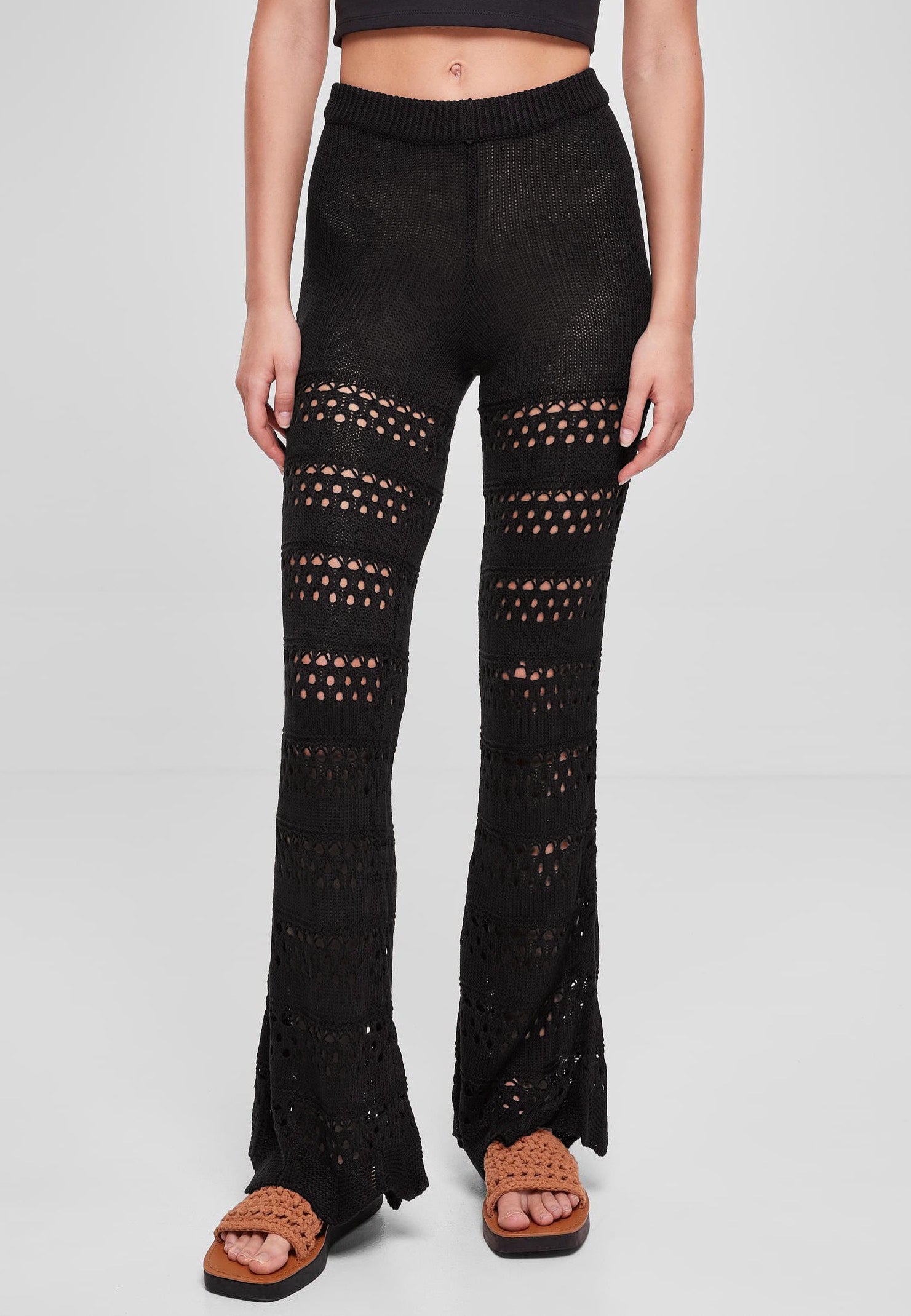 Urban Classics - Ladies Flared Crochet Knit Black - Pants | Women-Image