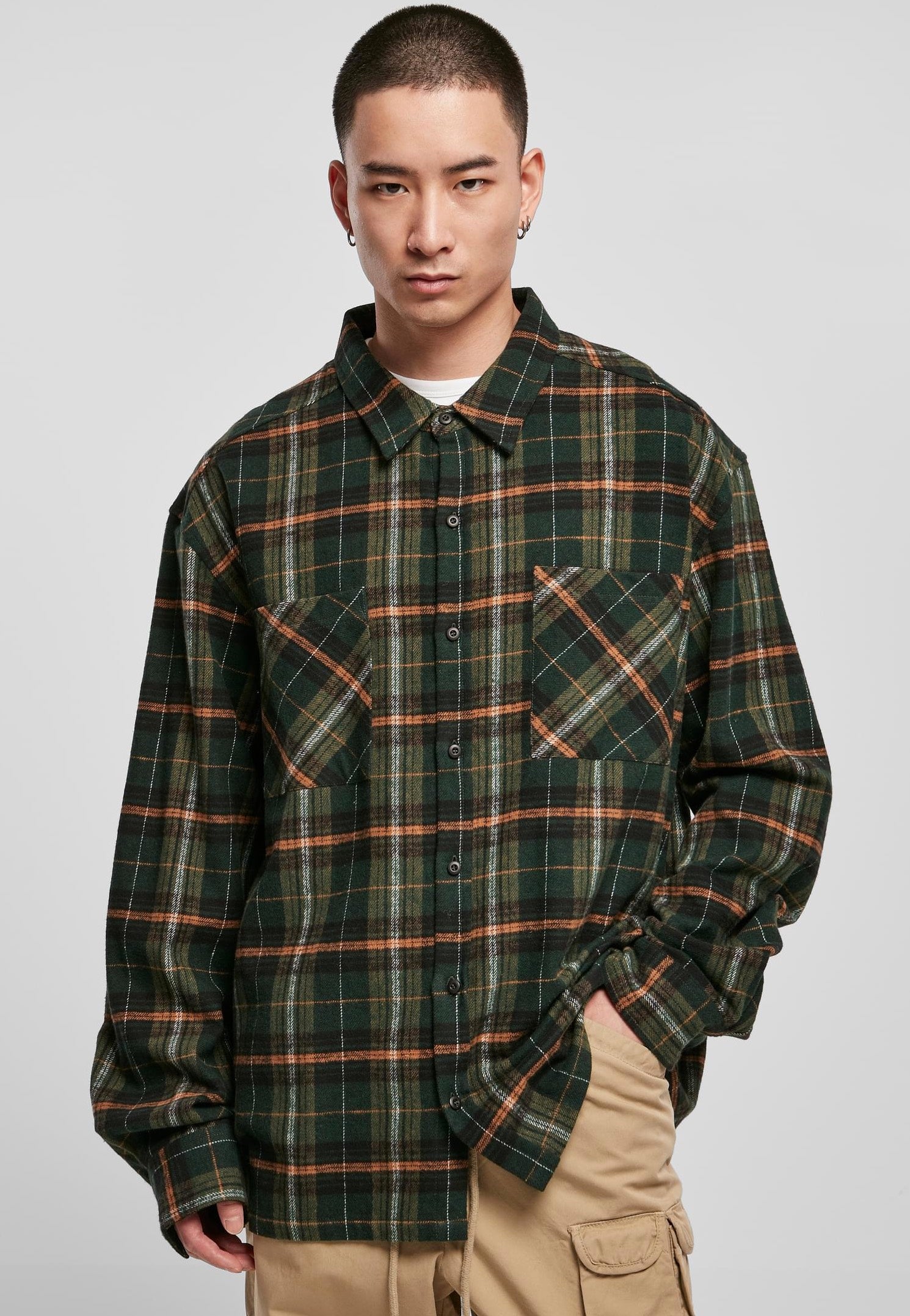 Urban Classics - Boxy Fane Check Bottlegreen/Orange - Shirt | Men-Image