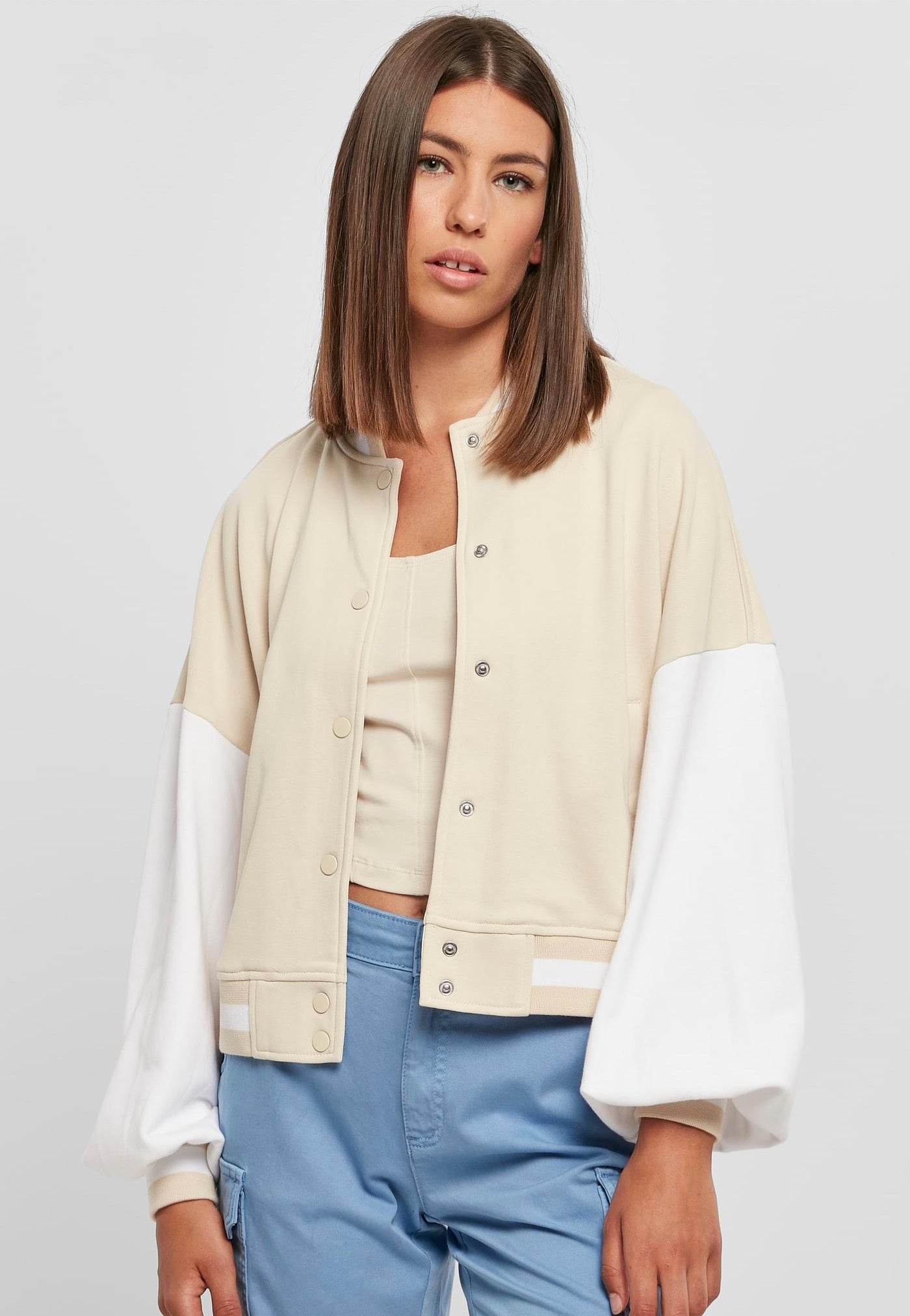 Urban Classics - Ladies Oversized 2 Tone College Terry Softseagrass/White - College Jacket | Women-Image