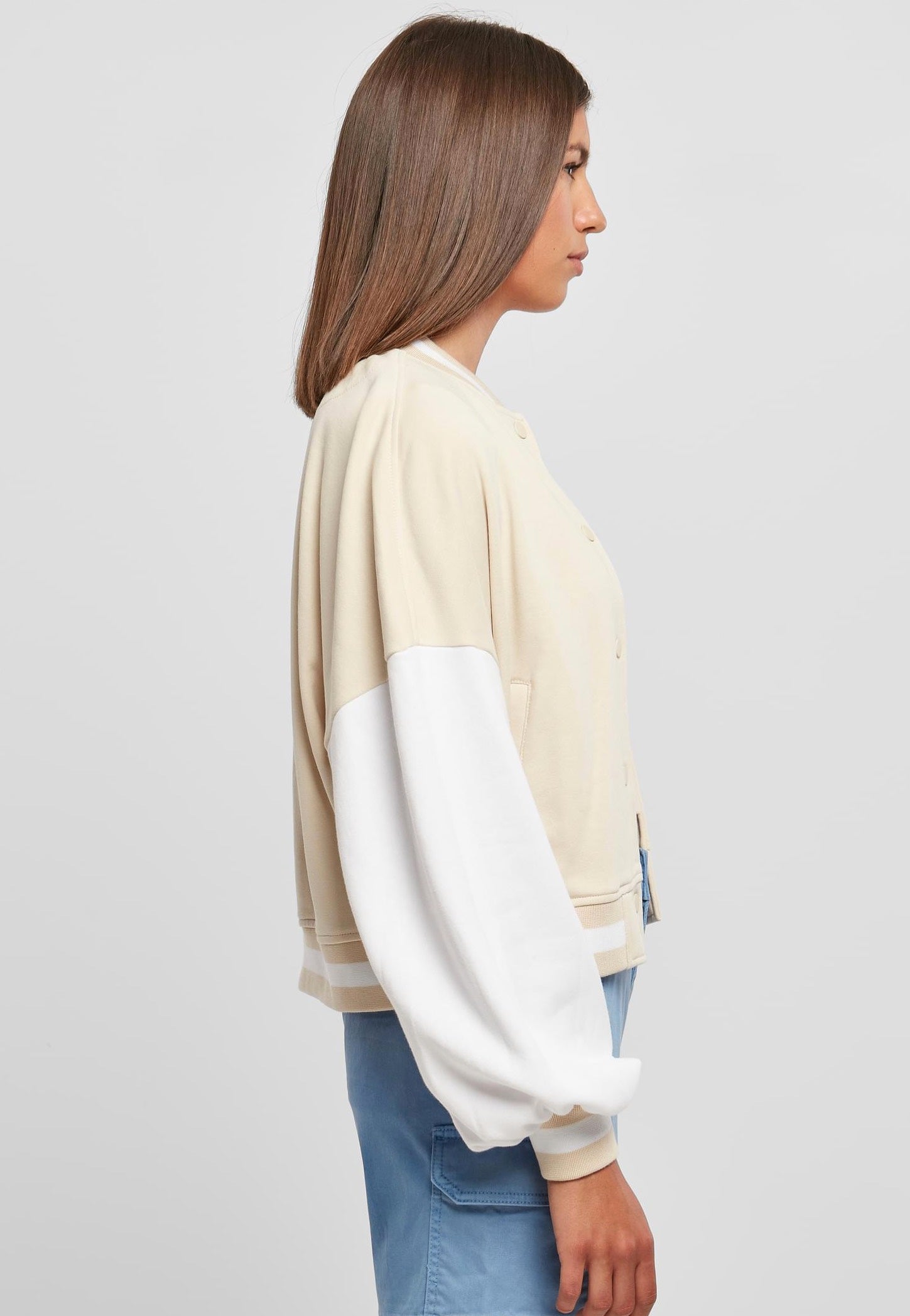 Urban Classics - Ladies Oversized 2 Tone College Terry Softseagrass/White - College Jacket | Women-Image