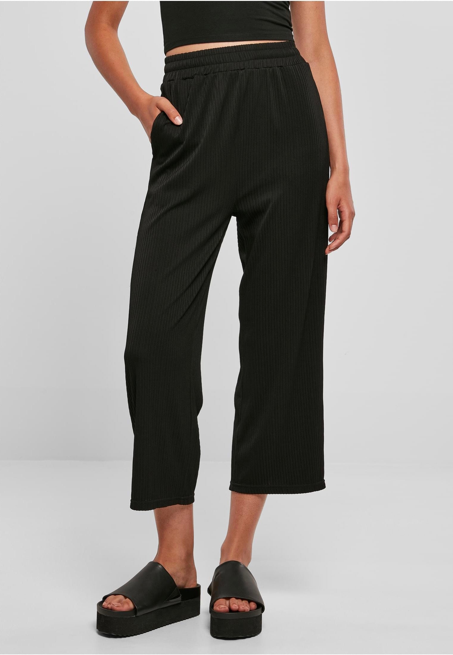 Urban Classics - Ladies Straight Leg Rib Interlock Black - Pants | Women-Image