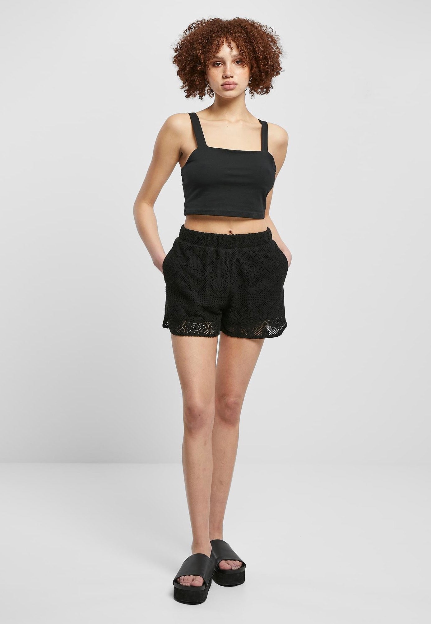 Urban Classics - Ladies Crochet Lace Resort Black - Shorts | Women-Image