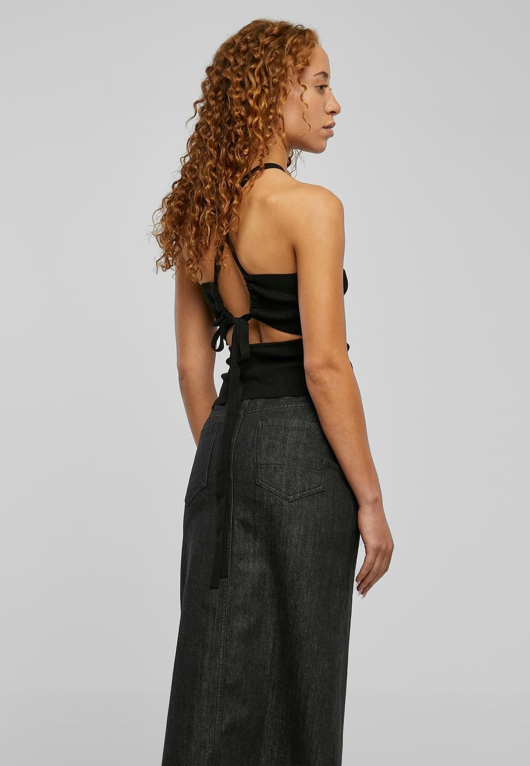 Urban Classics - Ladies Rib Knit Crossed Back Black - Top | Women-Image