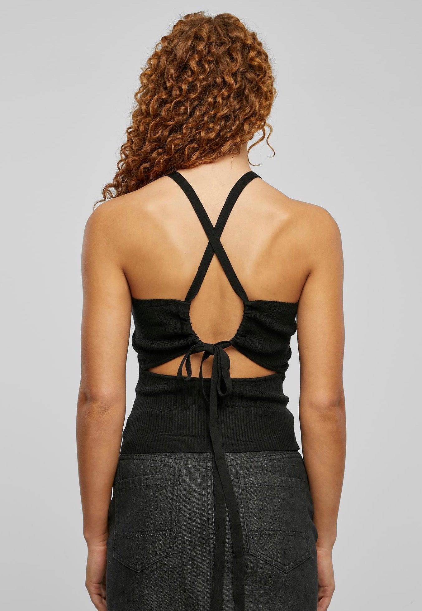 Urban Classics - Ladies Rib Knit Crossed Back Black - Top | Women-Image