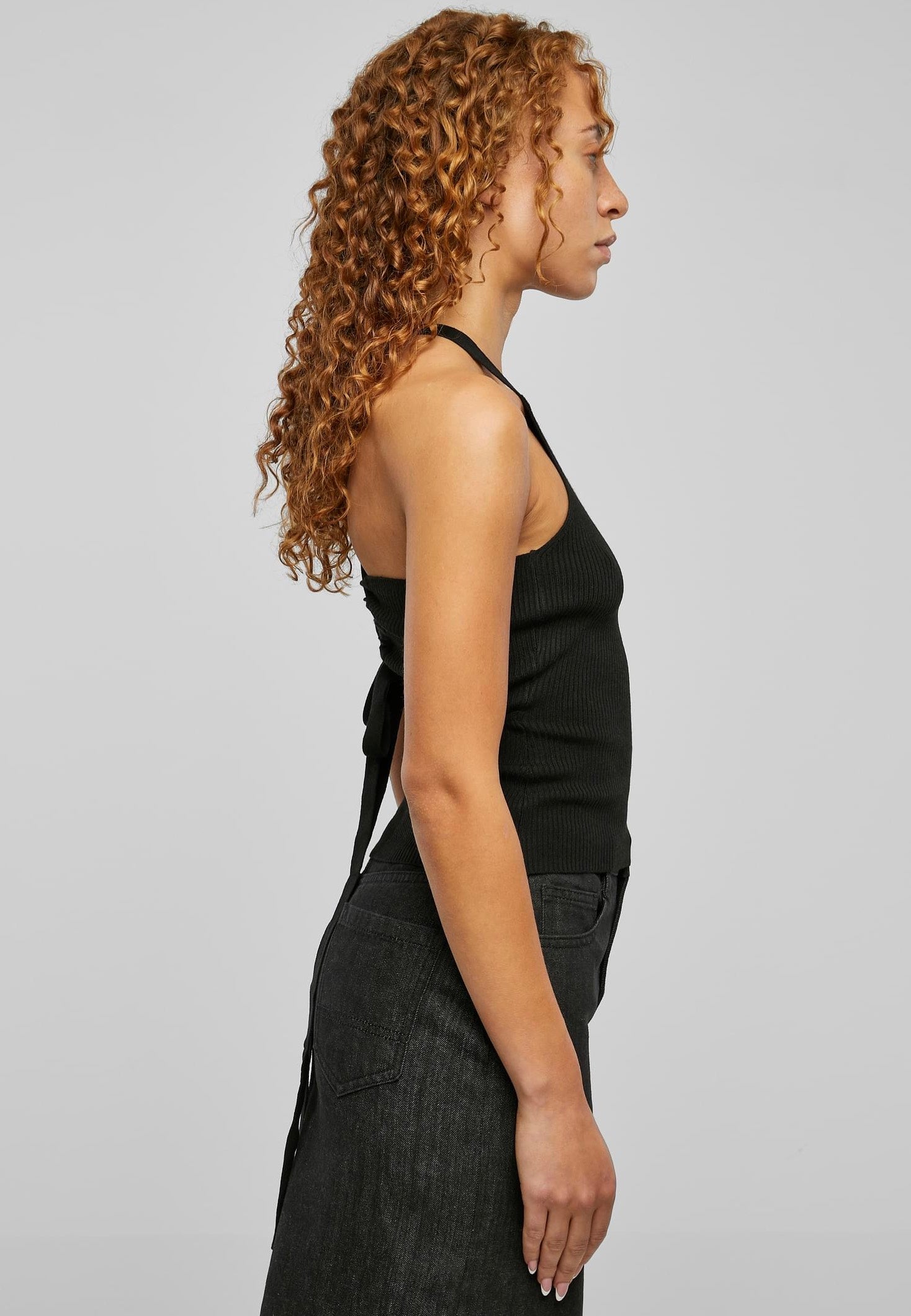 Urban Classics - Ladies Rib Knit Crossed Back Black - Top | Women-Image