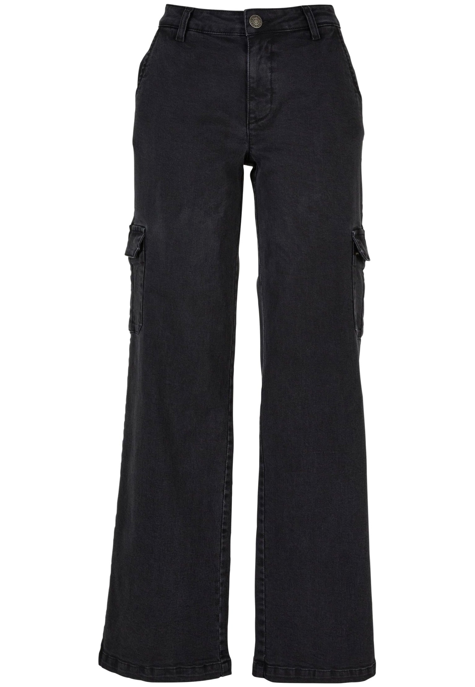 Urban Classics - Ladies High Waist Straight Cargo Black Washed - Jeans | Women-Image