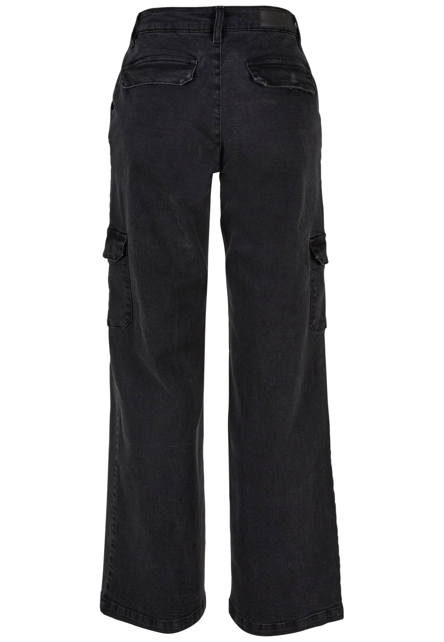 Urban Classics - Ladies High Waist Straight Cargo Black Washed - Jeans | Women-Image