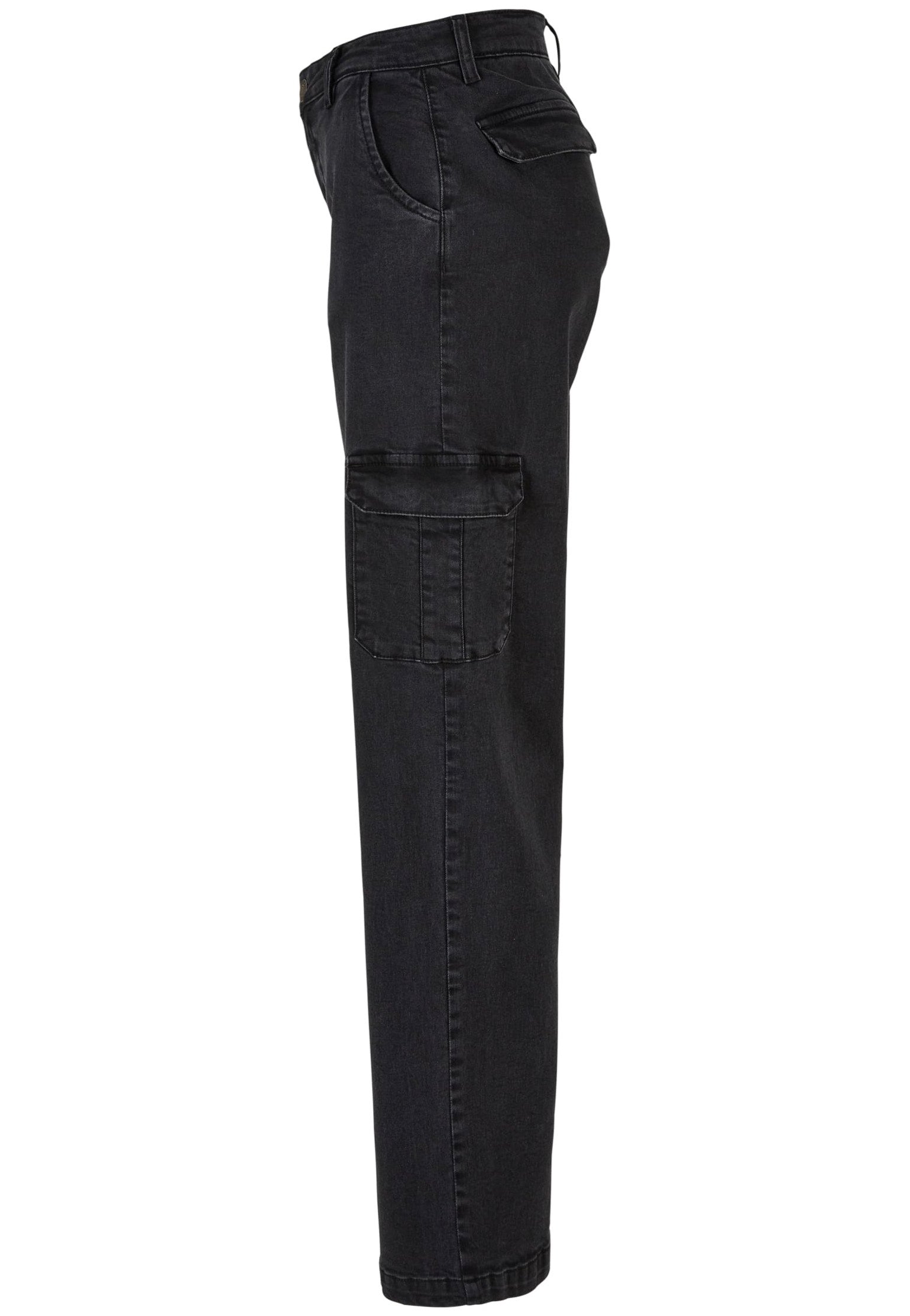 Urban Classics - Ladies High Waist Straight Cargo Black Washed - Jeans | Women-Image