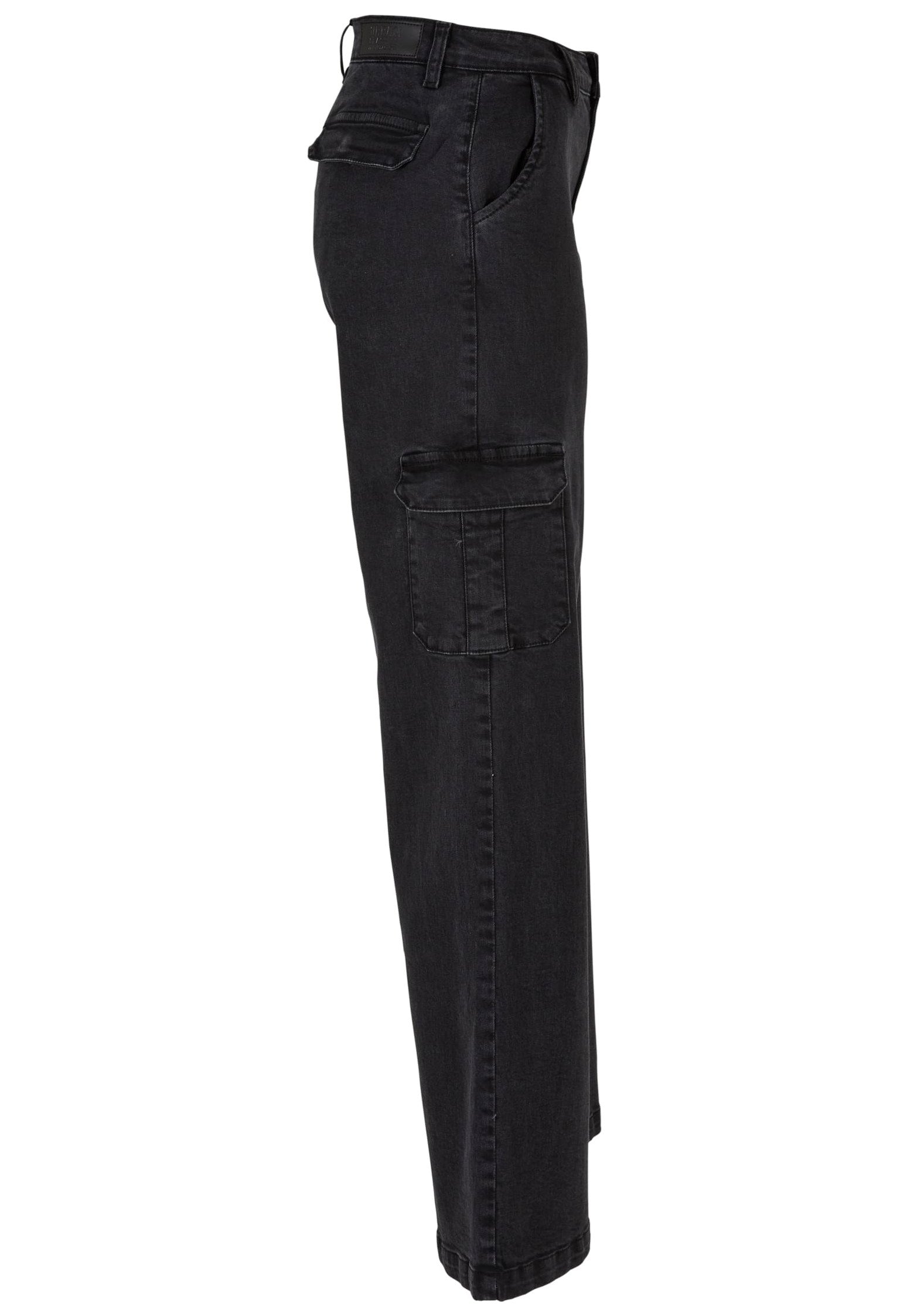 Urban Classics - Ladies High Waist Straight Cargo Black Washed - Jeans | Women-Image