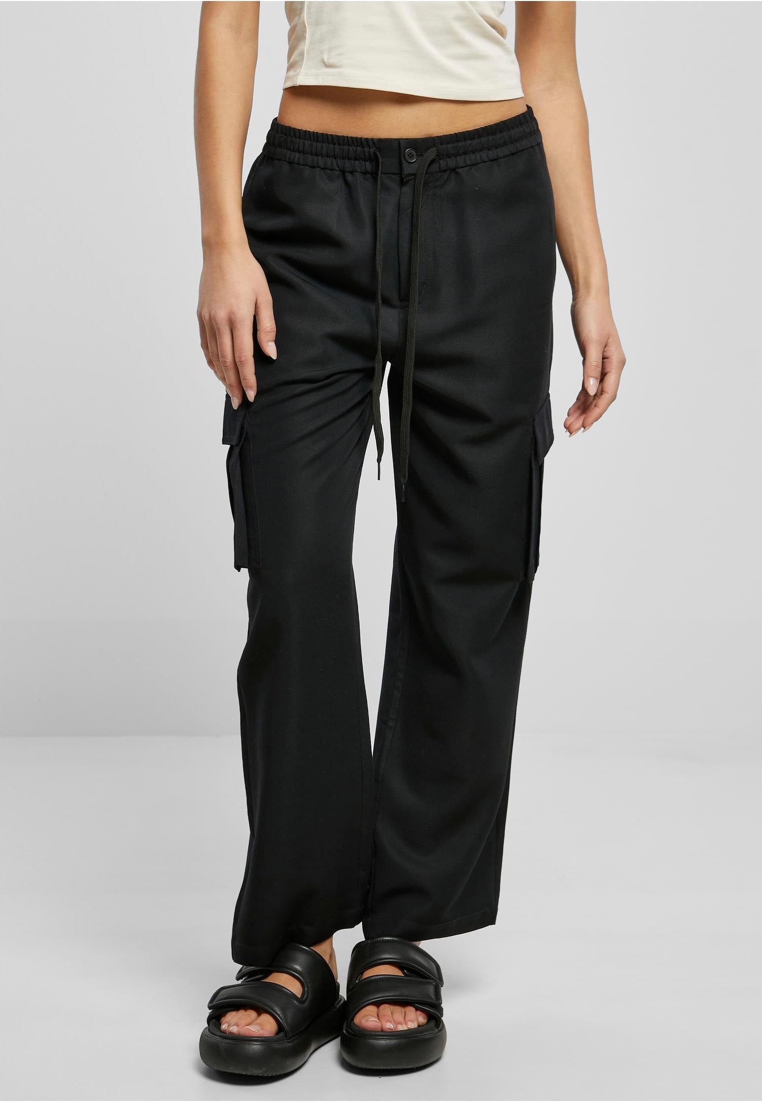 Urban Classics - Ladies Vicose Straight Leg Black - Pants | Women-Image