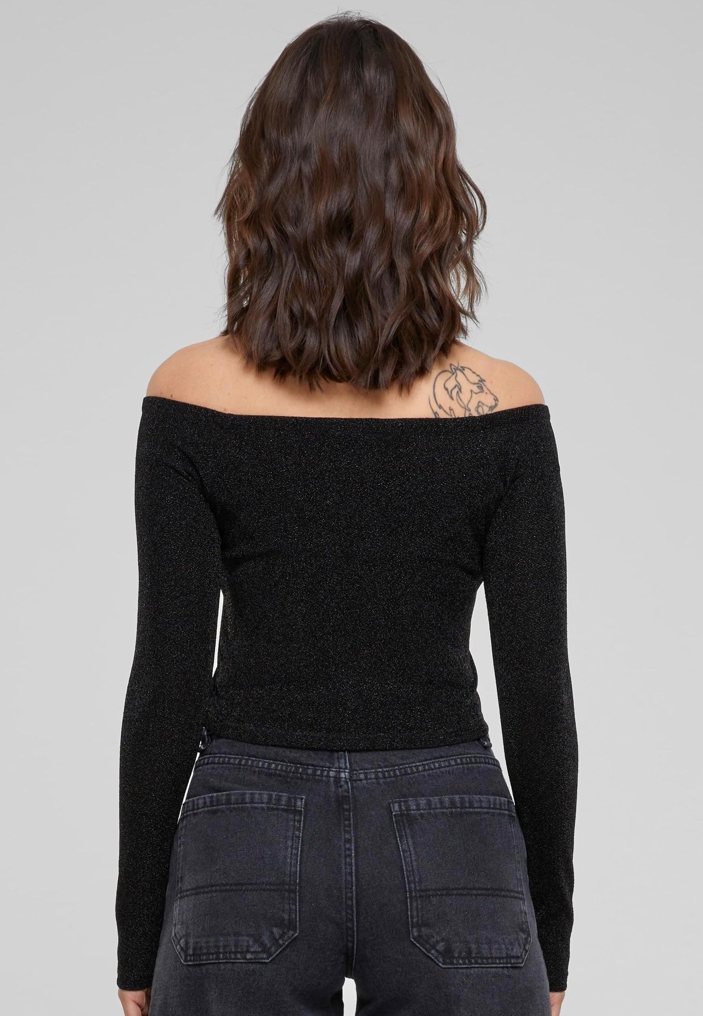 Urban Classics - Ladies Off Shoulder Glitter Black - Longsleeve | Women-Image