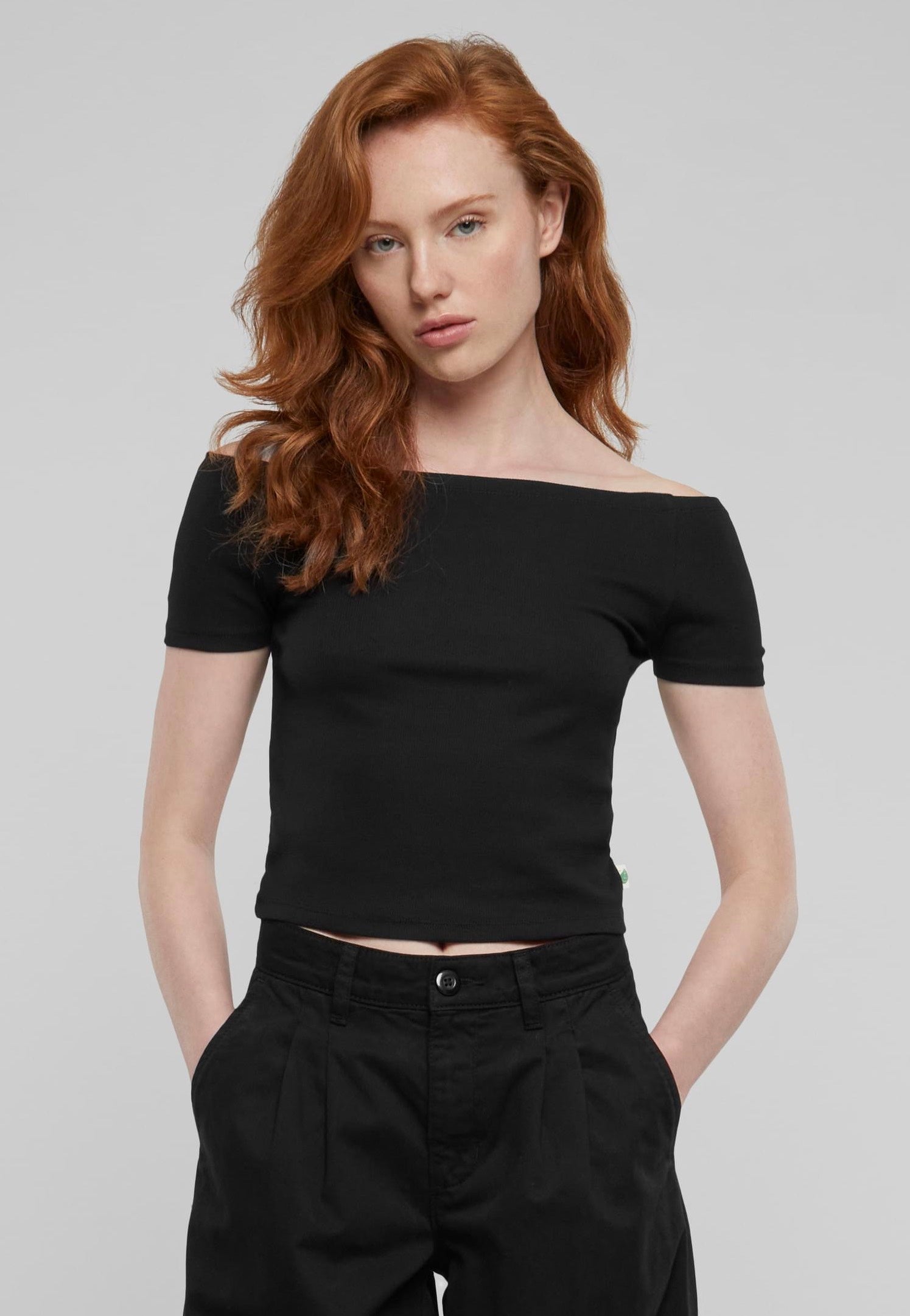 Urban Classics - Ladies Organic Off Shoulder Rib Black - T-Shirt | Women-Image