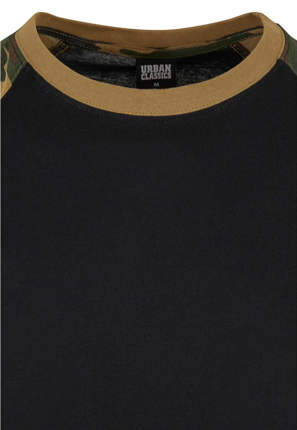 Urban Classics - Raglan Contrast Black/Woodcamo - T-Shirt | Men-Image