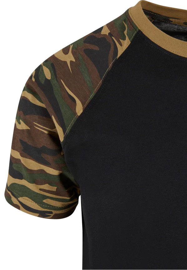 Urban Classics - Raglan Contrast Black/Woodcamo - T-Shirt | Men-Image