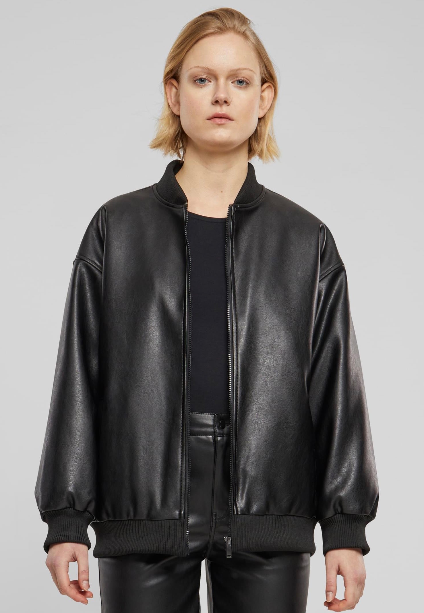 Urban Classics - Ladies Synthetic Leather Bomber Black - Leather Jacket | Women-Image