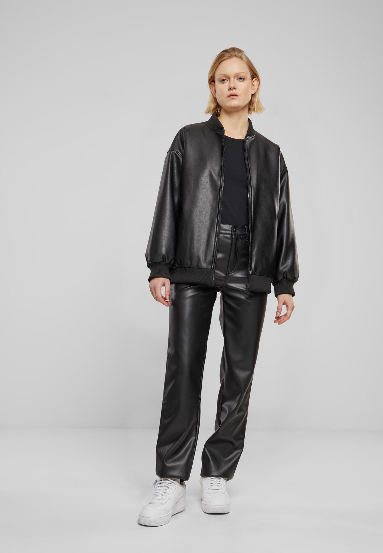 Urban Classics - Ladies Synthetic Leather Bomber Black - Leather Jacket | Women-Image