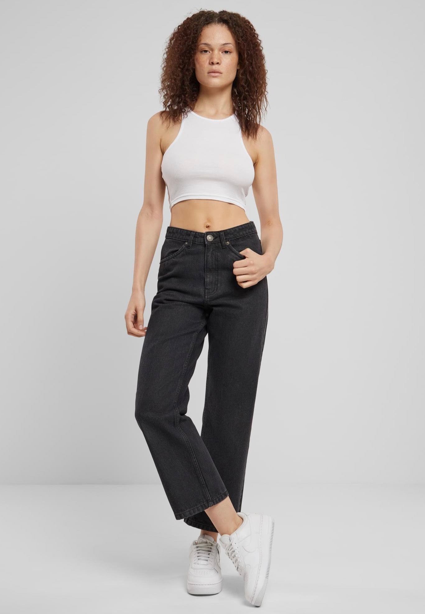 Urban Classics - Ladies Cropped Straight Leg Denim Black Washed - Jeans | Women-Image