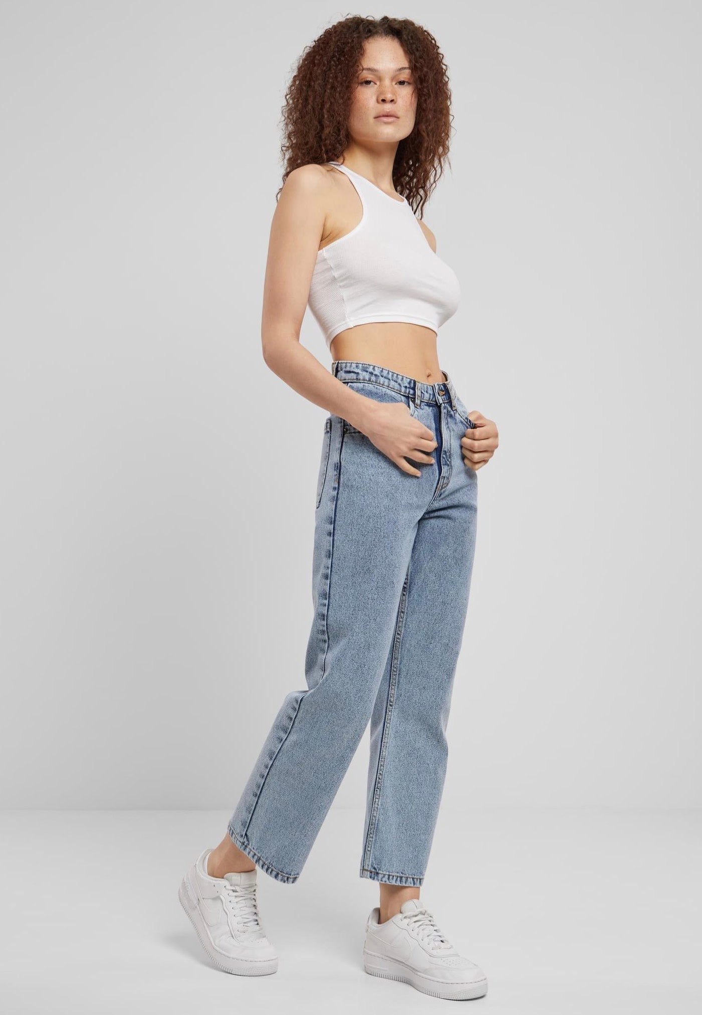 Urban Classics - Ladies Cropped Straight Leg Denim Tinted Lightblue Washed - Jeans | Women-Image