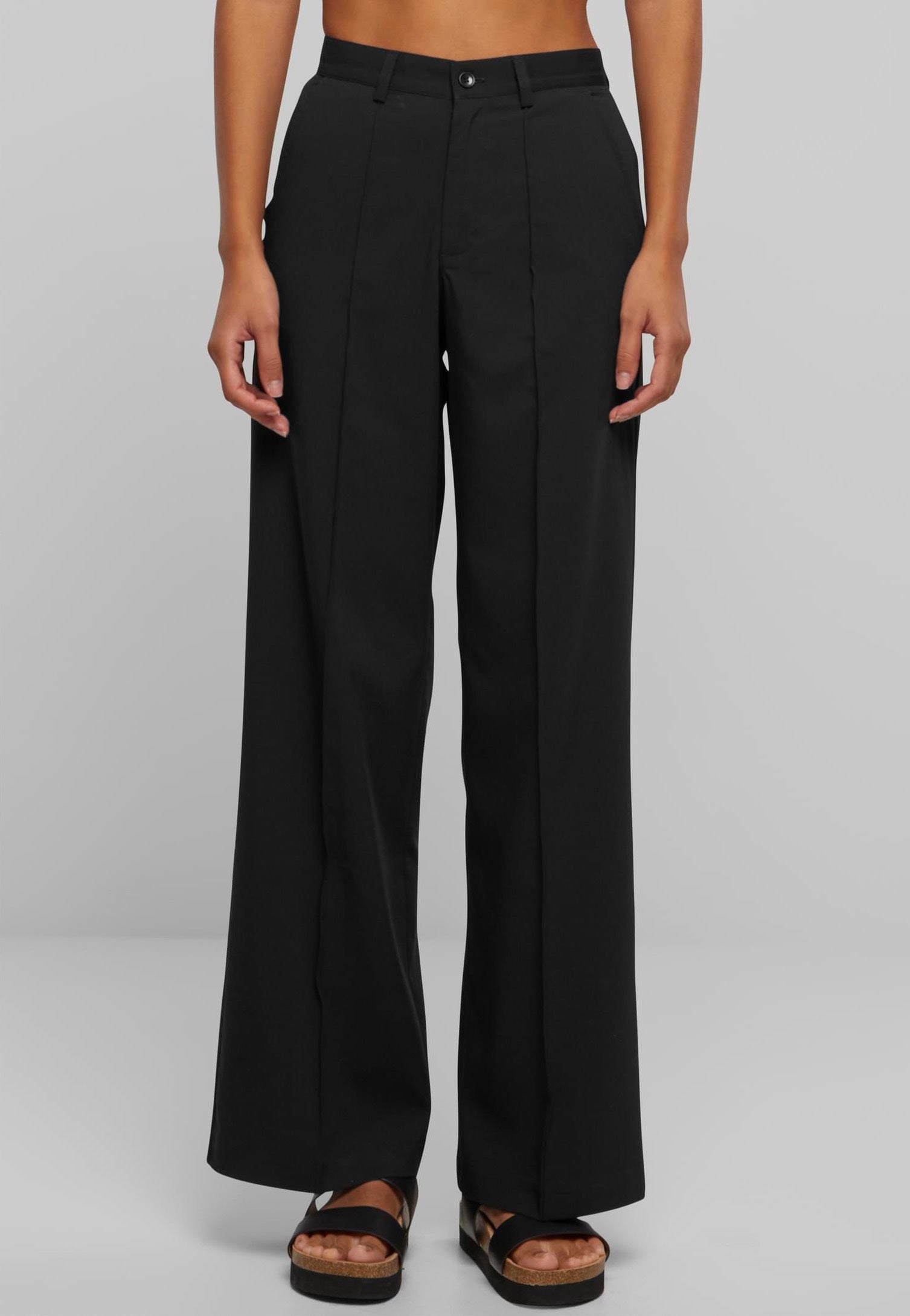 Urban Classics - Ladies Wide Pleated Black - Pants | Women-Image