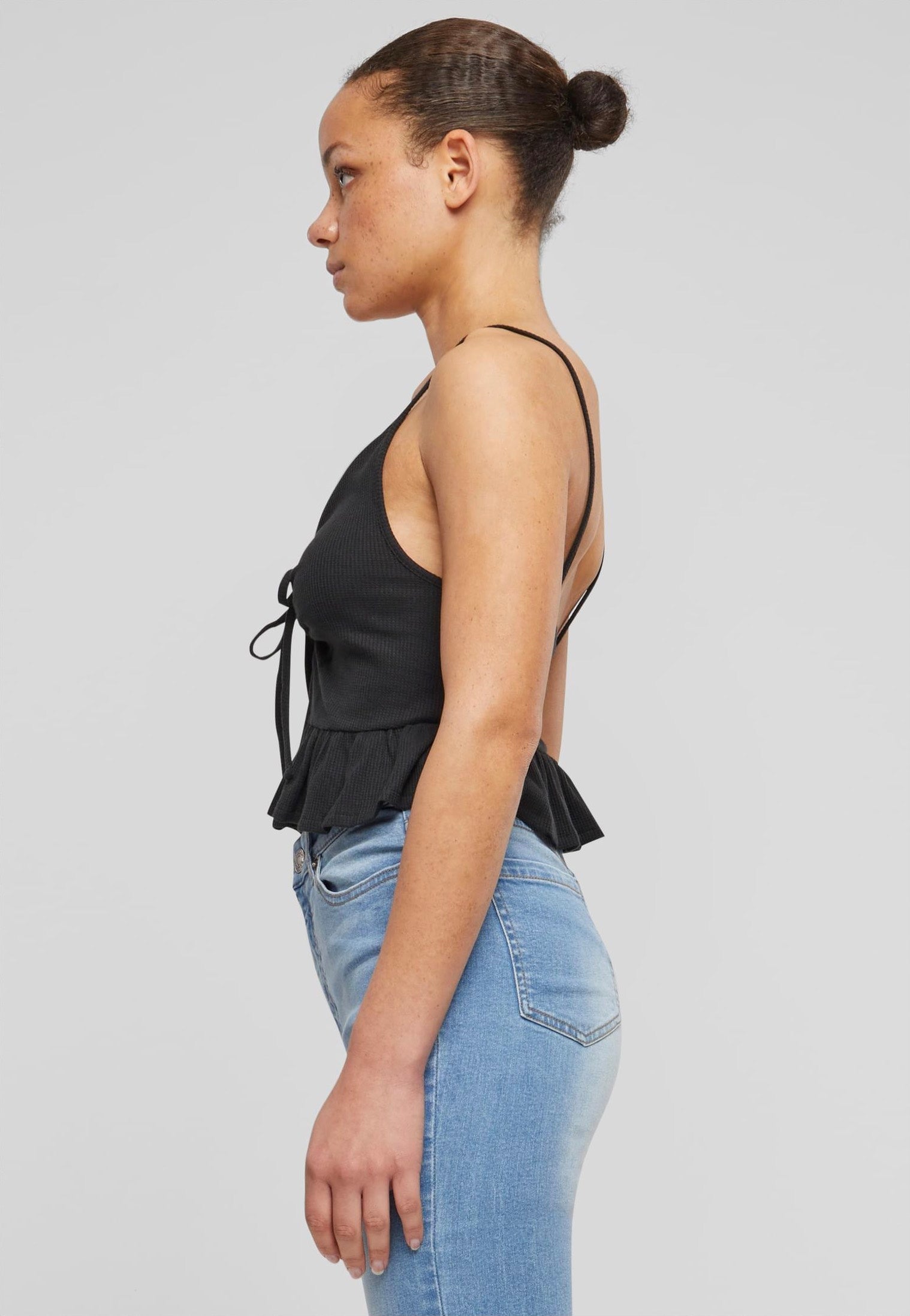 Urban Classics - Ladies Waffle Pique Ruffle Black - Top | Women-Image