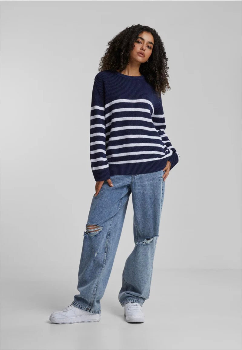 Urban Classics - Ladies Rib Striped Navy/White - Pullover | Women-Image