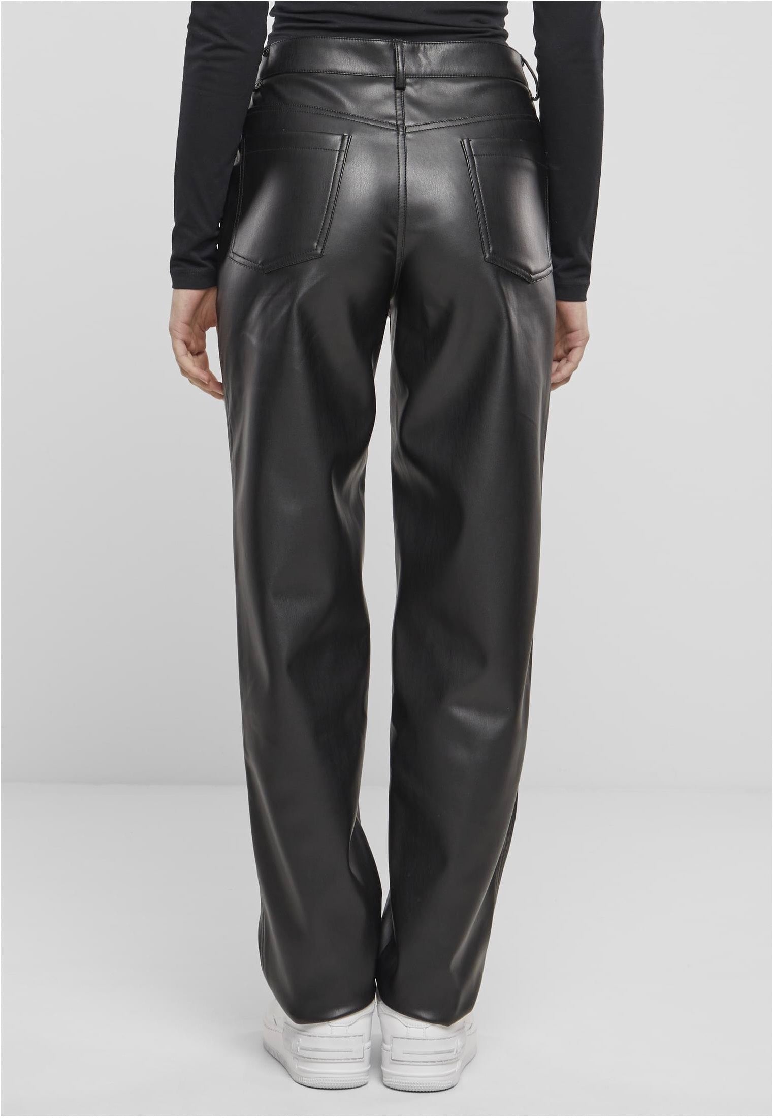 Urban Classics - Ladies Straight Leg Synthetic Leather Black - Pants | Women-Image