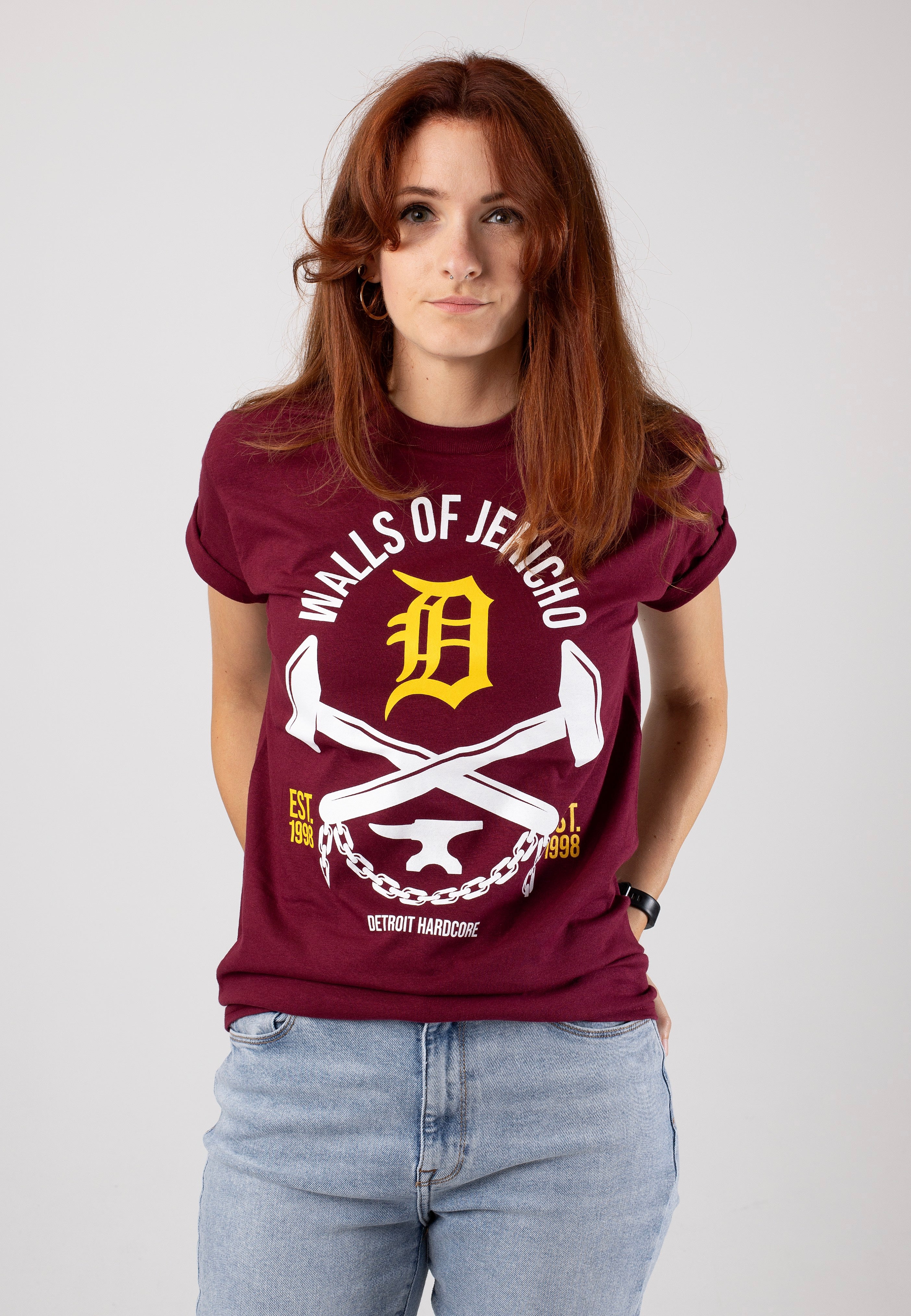 Walls Of Jericho - Crossed Hammers Maroon - T-Shirt | Women-Image