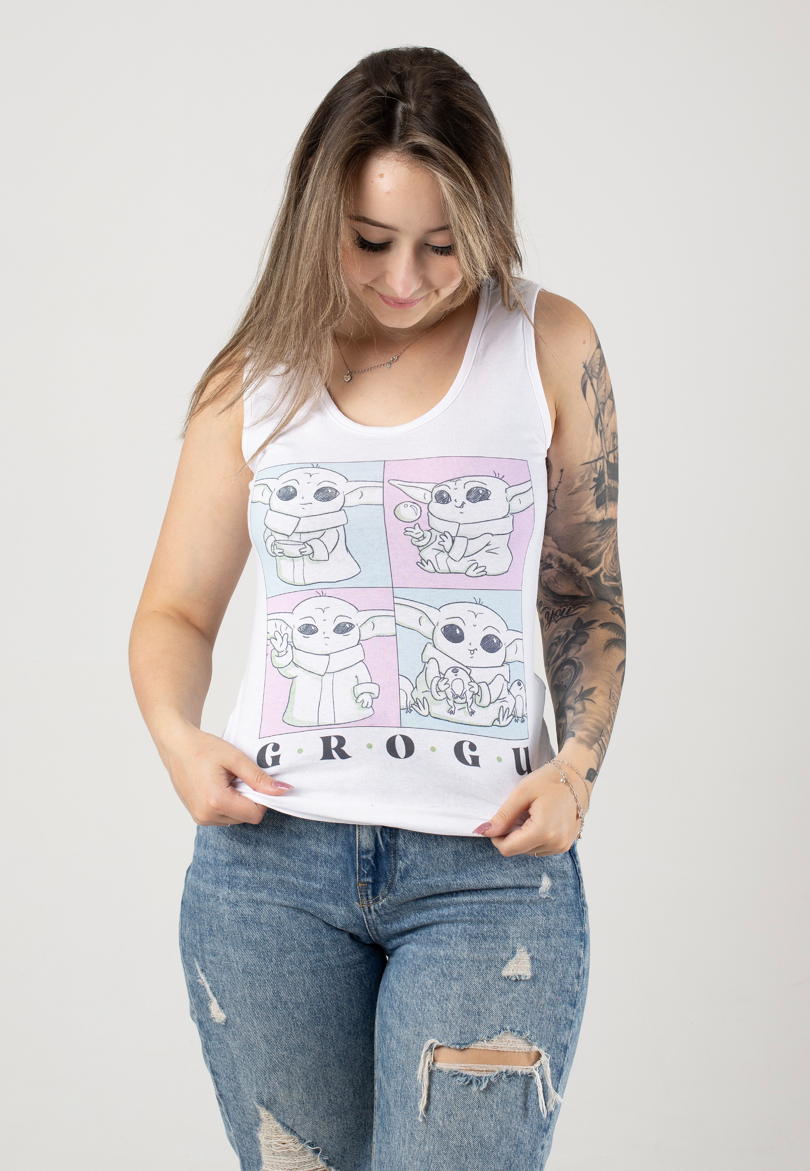 The Mandalorian - Grogu Cute Boxup White - Tank | Women-Image