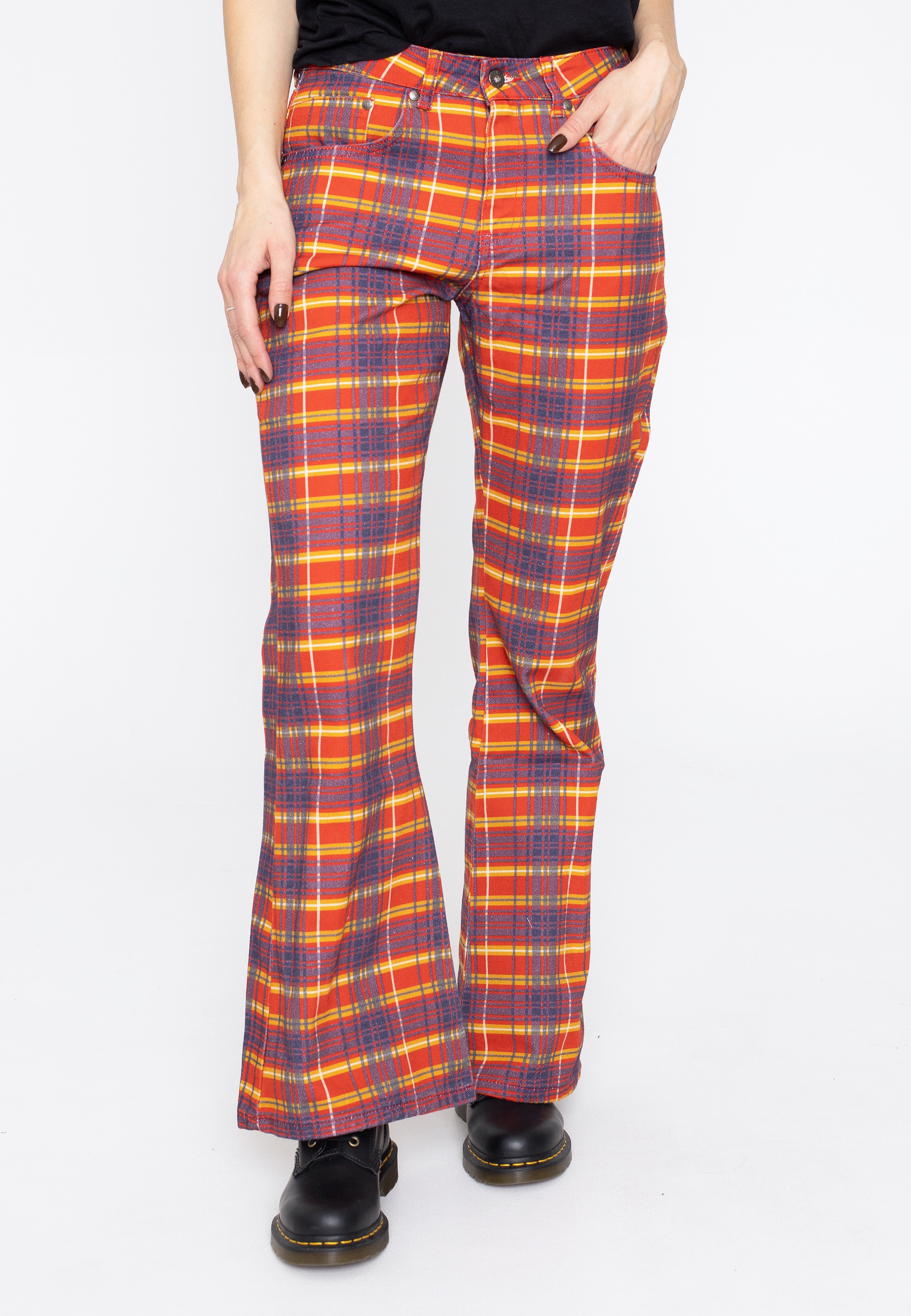 The Ragged Priest - Red Check Flares Multi - Pants | Women-Image