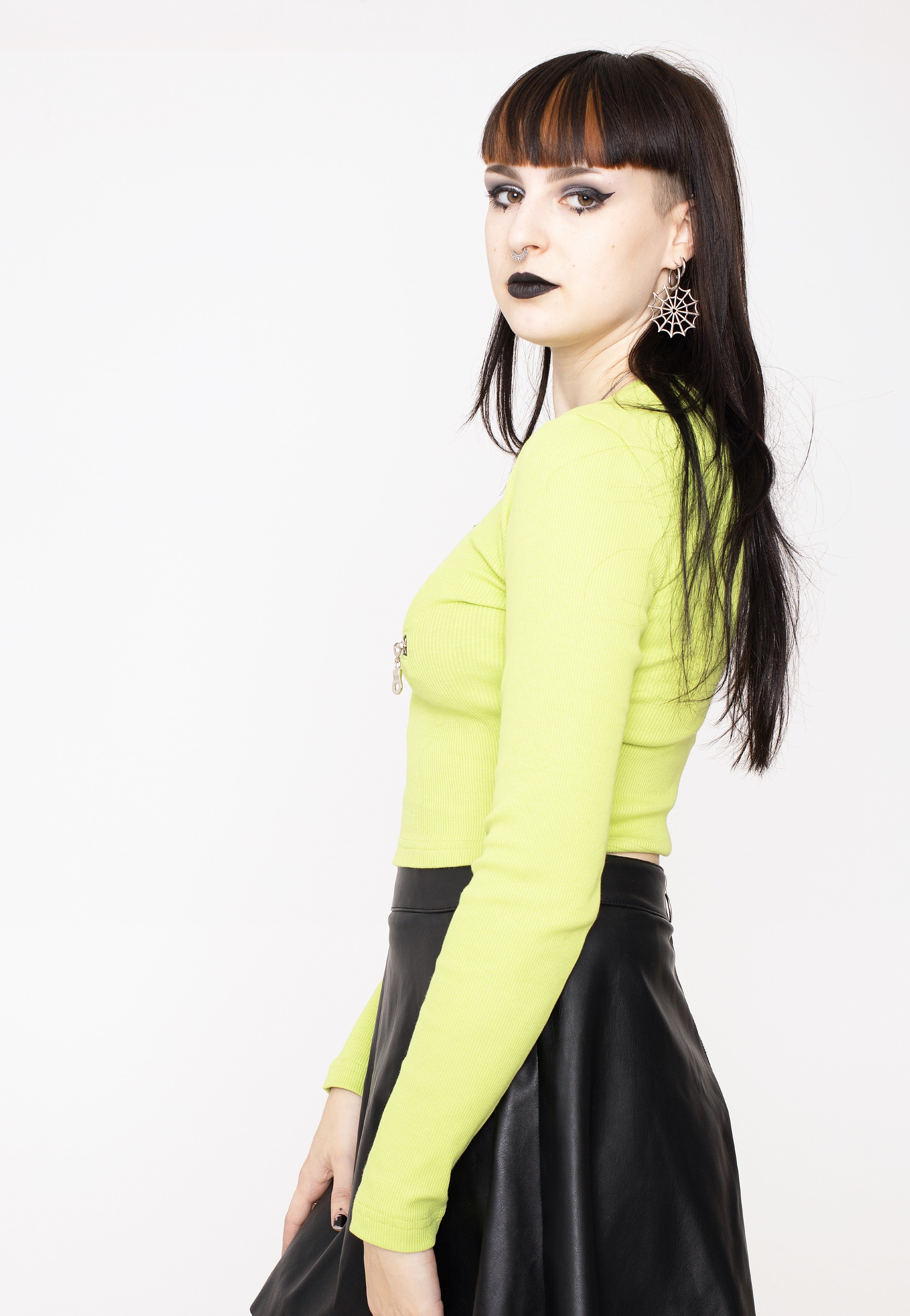 The Ragged Priest - Rib Knit With Angled Metal Zips Lime - Longsleeve | Women-Image