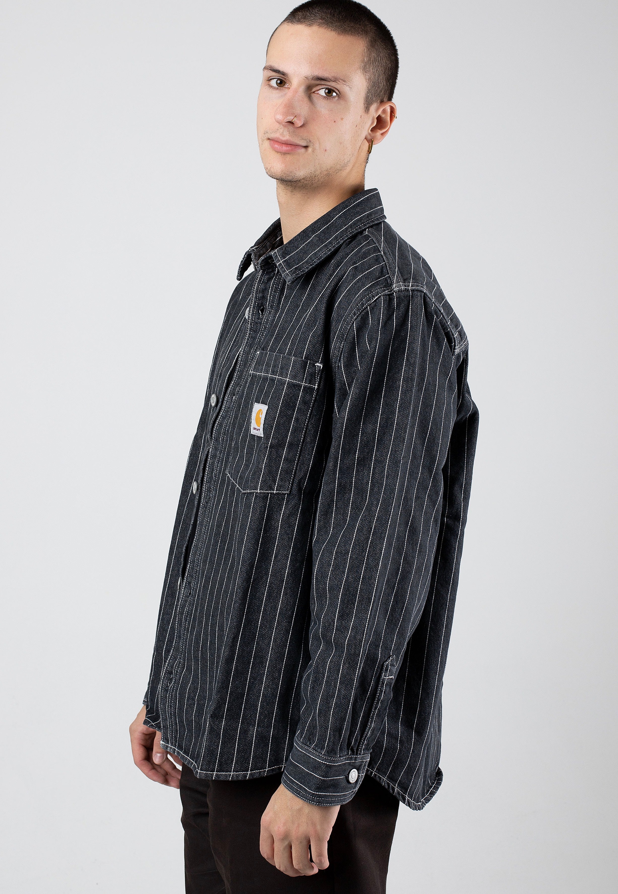 Carhartt WIP - Orlean Shirt Stone Washed Orlean Stripe/Black/White - Jacket | Men-Image