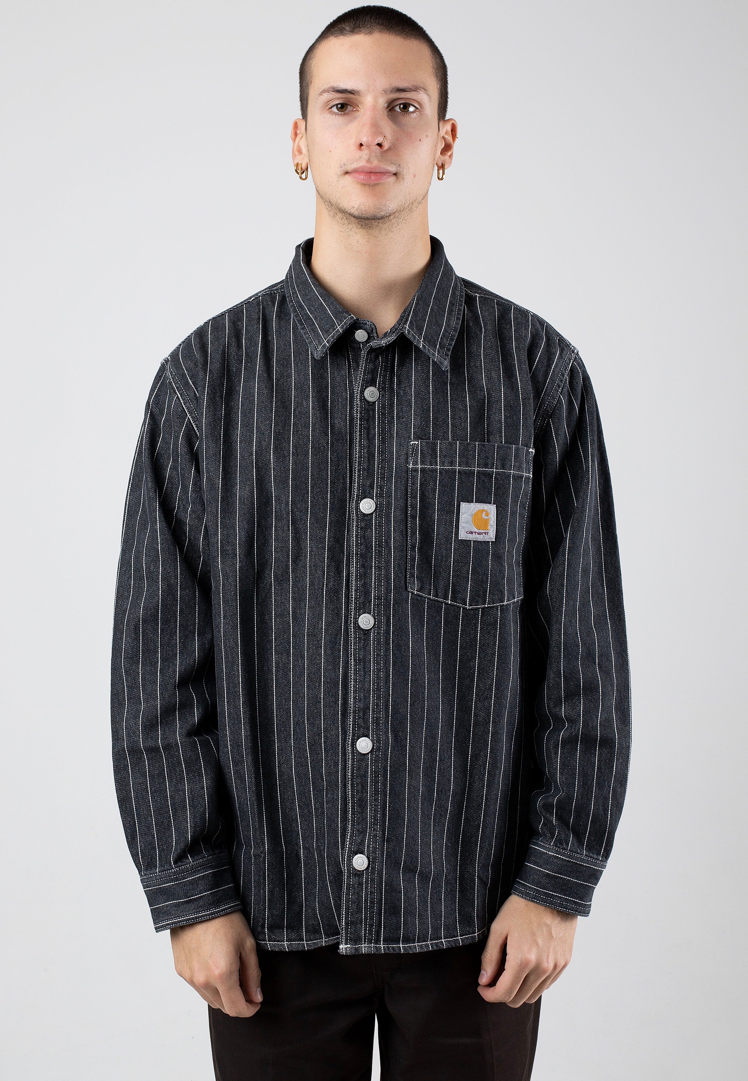 Carhartt WIP - Orlean Shirt Stone Washed Orlean Stripe/Black/White - Jacket | Men-Image