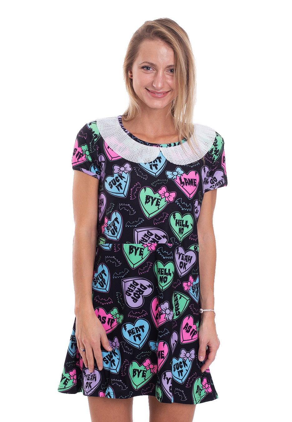 Too Fast - Creepy Candy Hearts Black - Dress | Women-Image