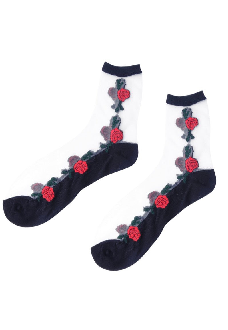 T.U.K. - Red Roses Ankle - Socks | Neutral-Image