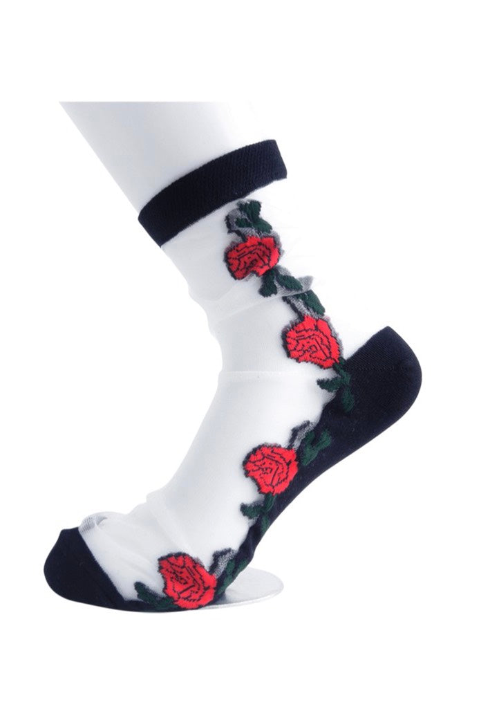 T.U.K. - Red Roses Ankle - Socks | Neutral-Image