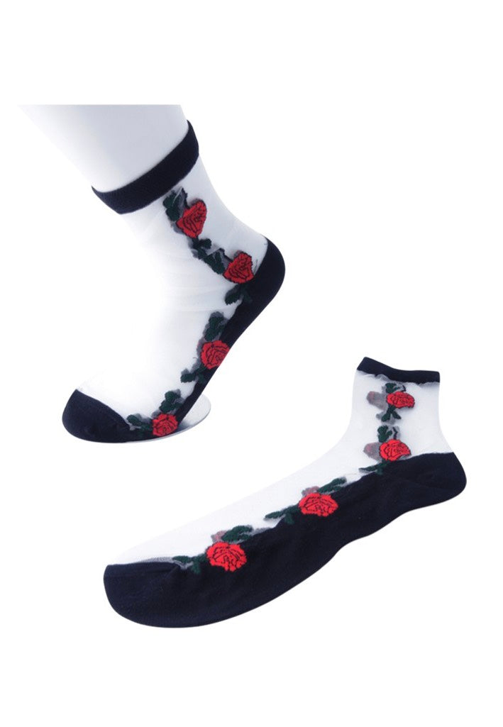 T.U.K. - Red Roses Ankle - Socks | Neutral-Image