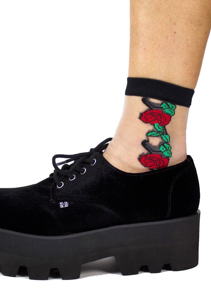 T.U.K. - Red Roses Ankle - Socks | Neutral-Image