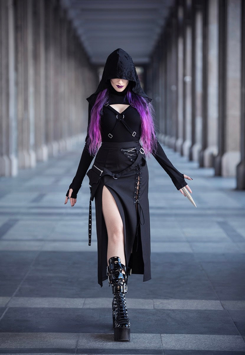 Dark In Love - Punk Sexy Slit Irregular Black - Skirt | Women-Image