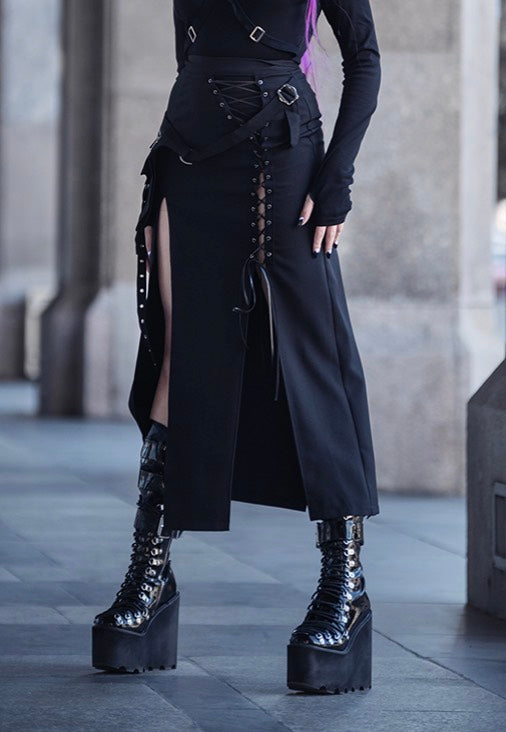 Dark In Love - Punk Sexy Slit Irregular Black - Skirt | Women-Image