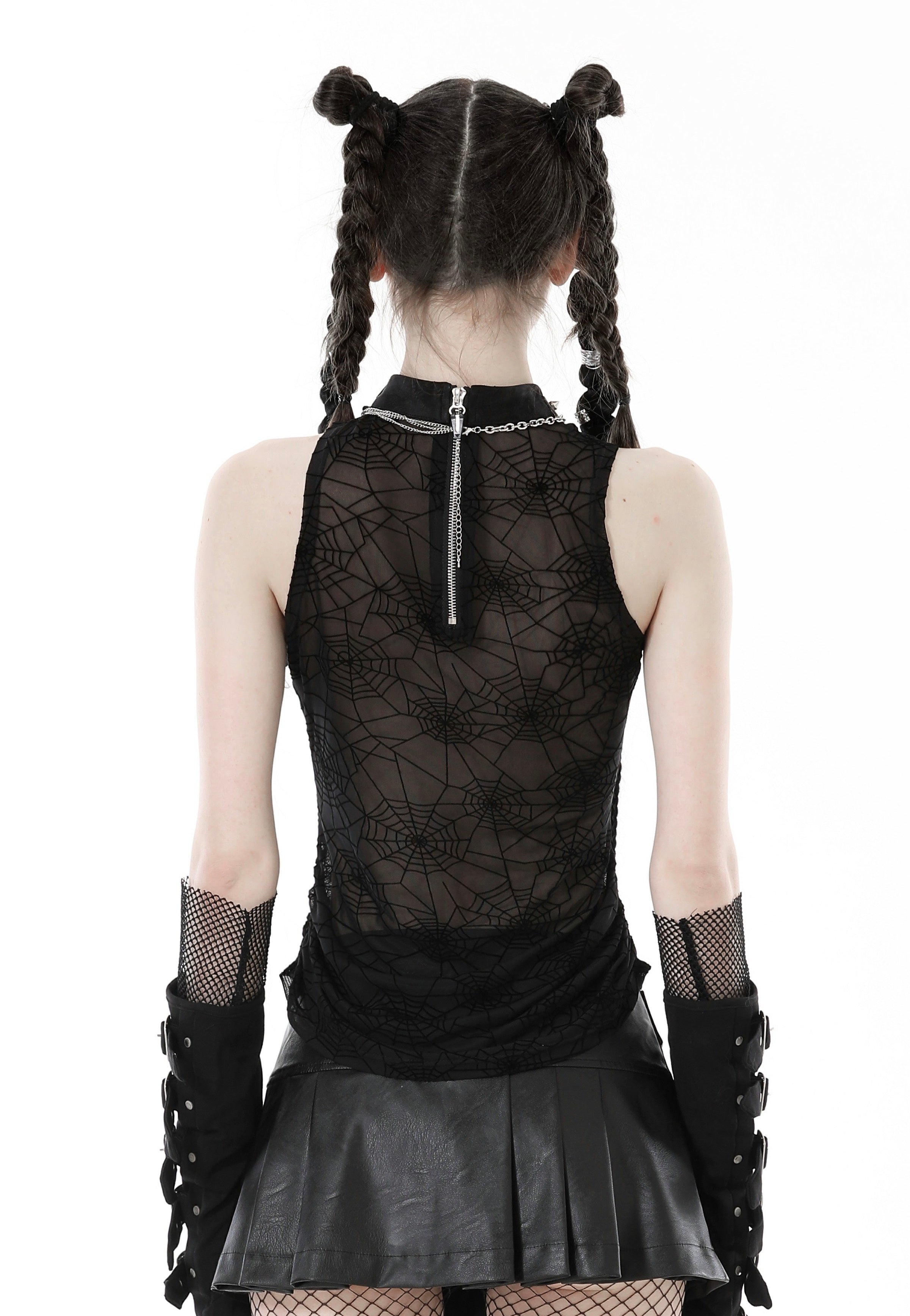 Dark In Love - Punk Spider Mesh Sleeveless - Top | Women-Image