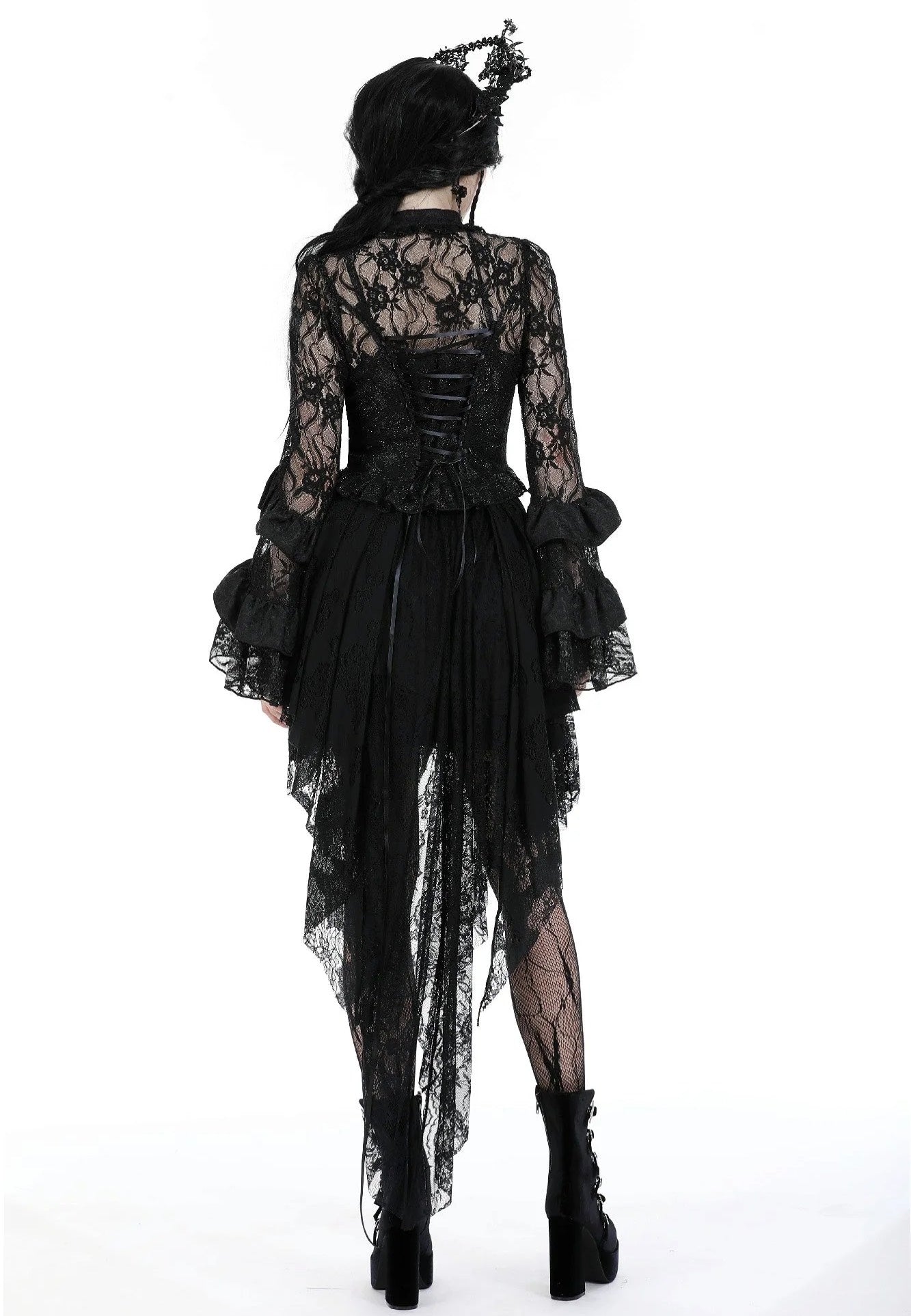 Dark In Love - Gothic Sexy Lace Petal Sleeve Black - Top | Women-Image