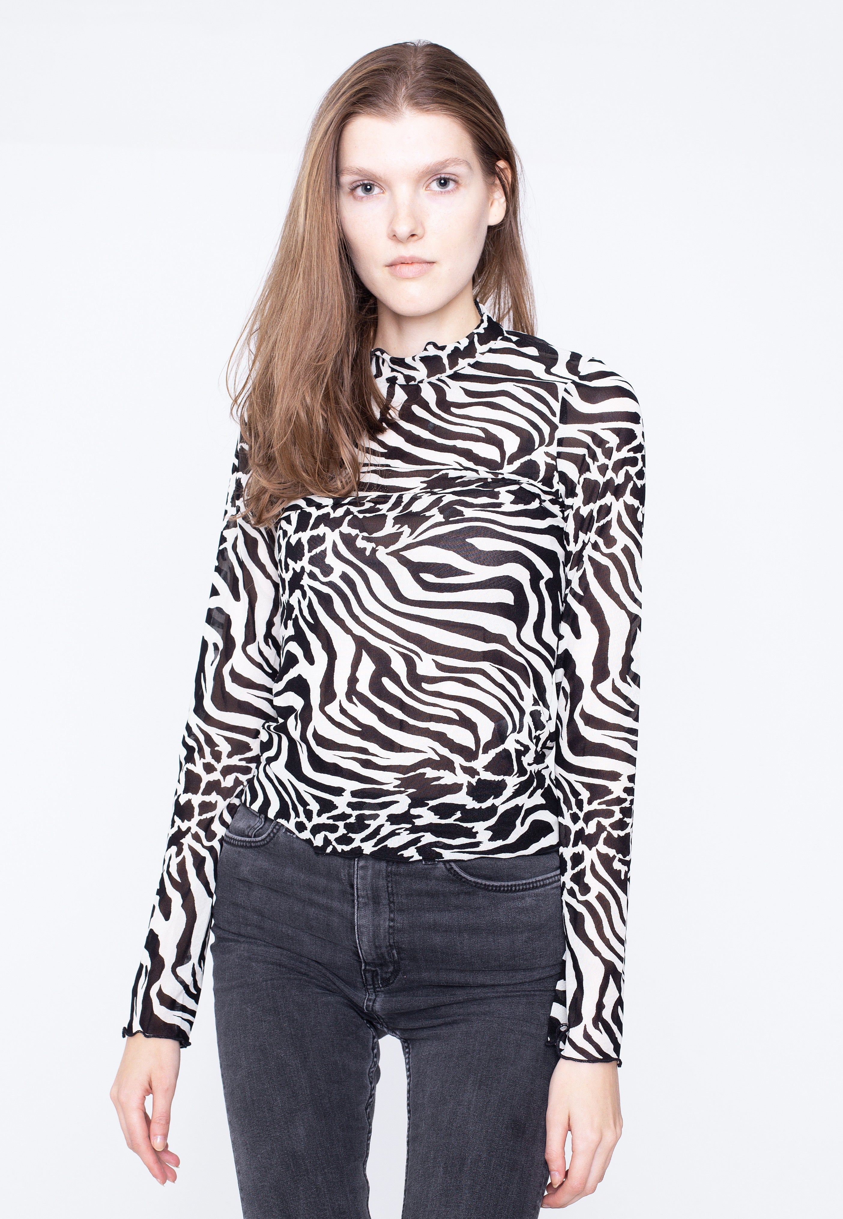 Urban Classics - AOP Mesh Turtleneck Black/White - Longsleeve | Women-Image